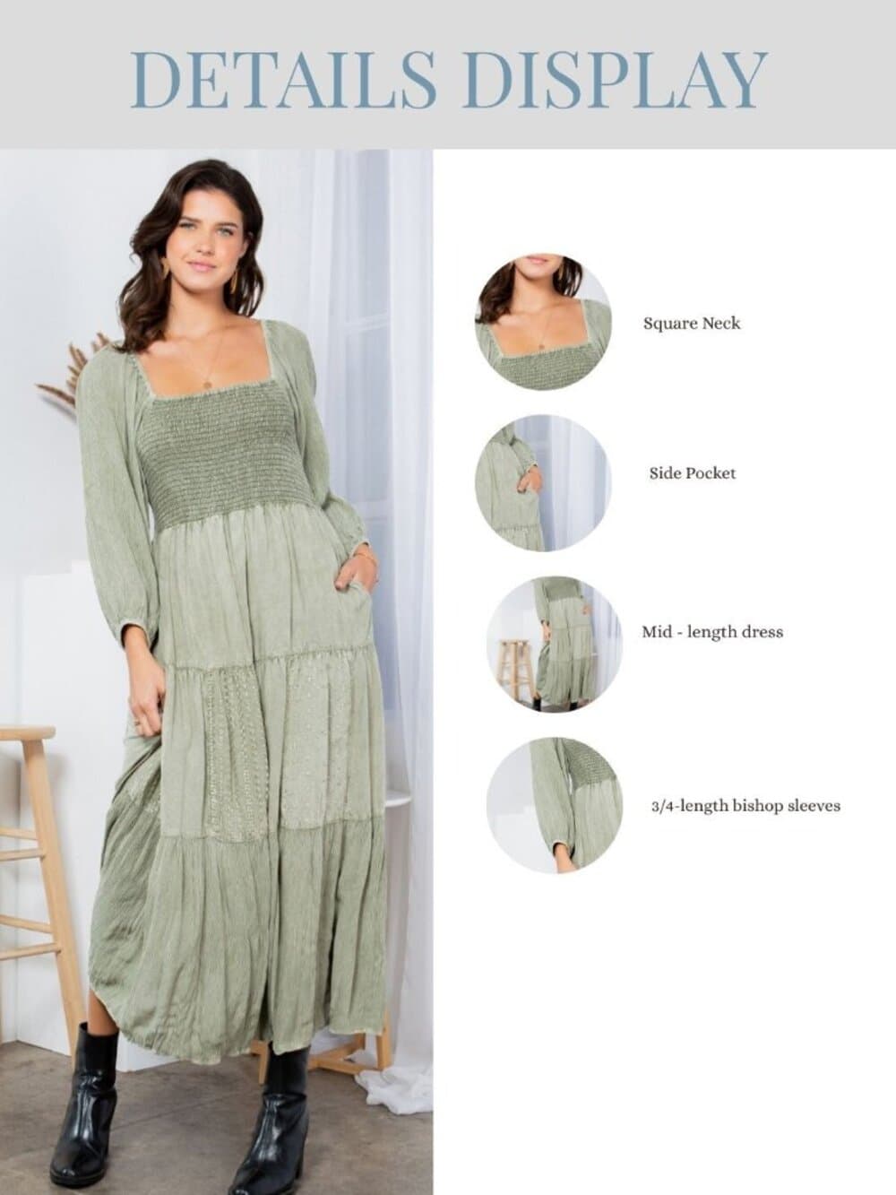 Embroidered Empire Mid-Length Dress - Thumbnail 6