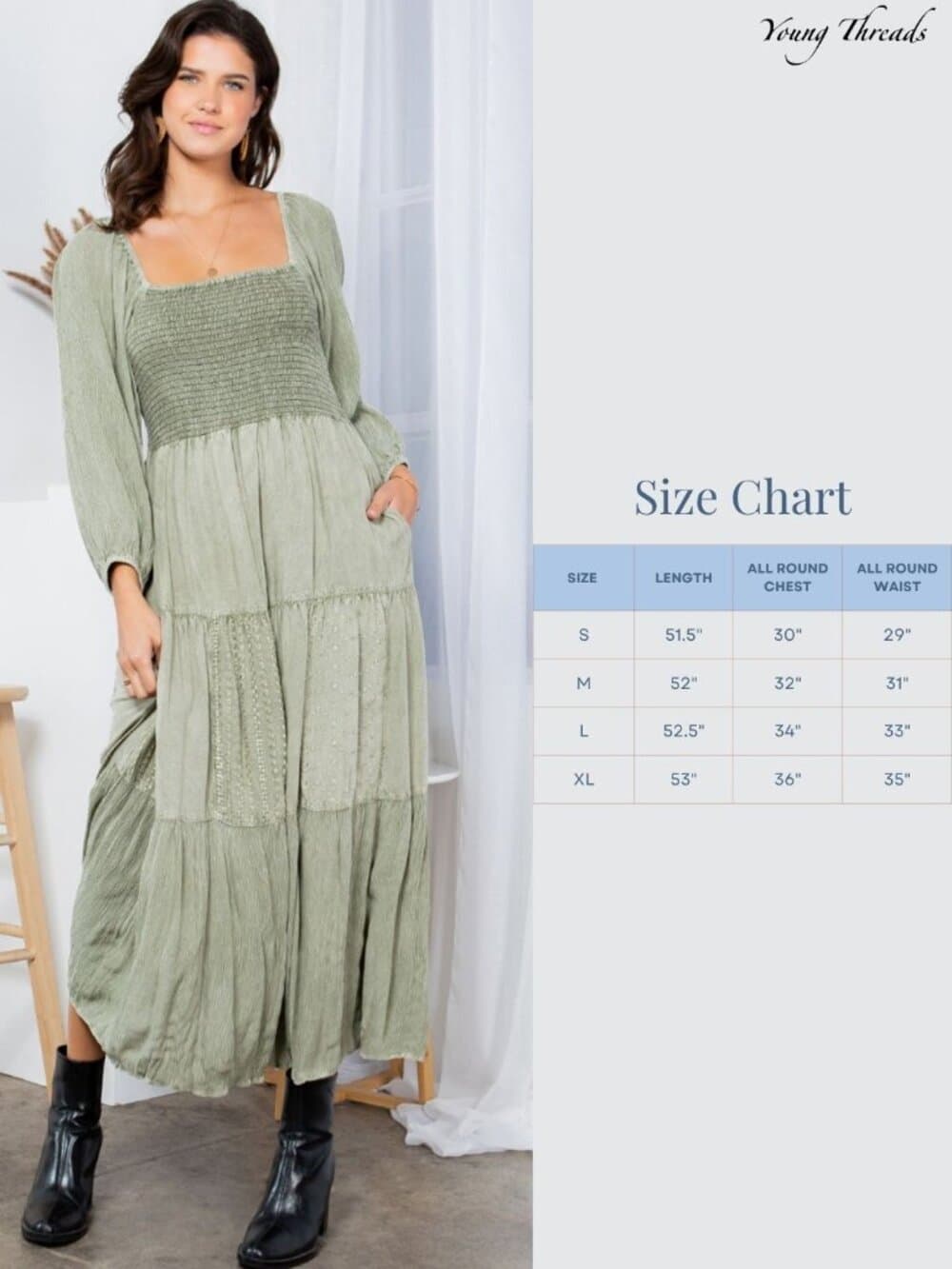 Embroidered Empire Mid-Length Dress - Thumbnail 5