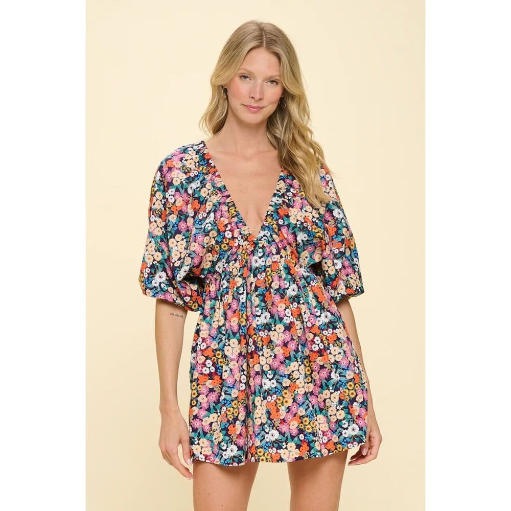 Navy Resort Floral Dress - Thumbnail 4