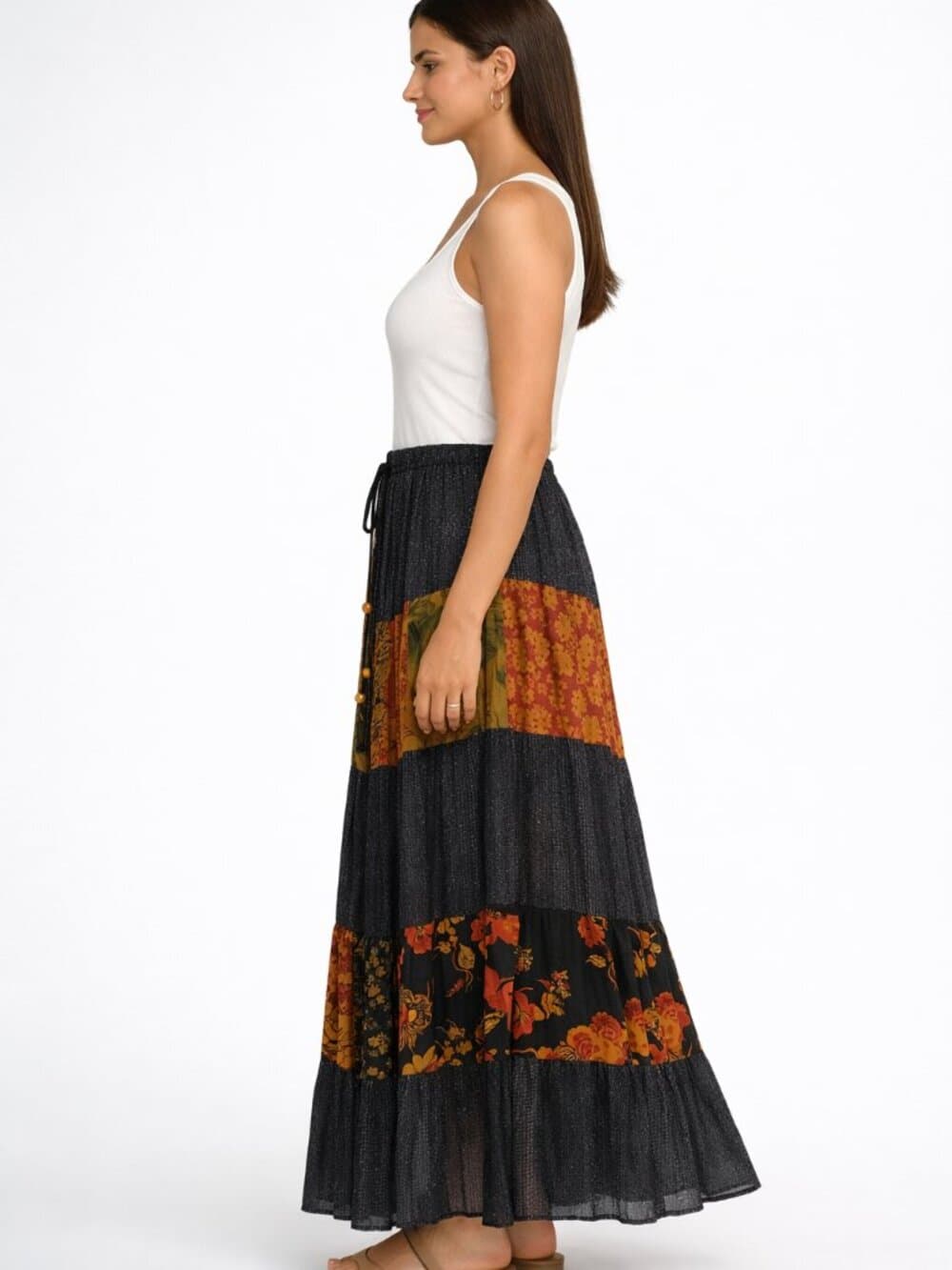 Rustic Boho Patchwork Maxi Skirt - Thumbnail 3