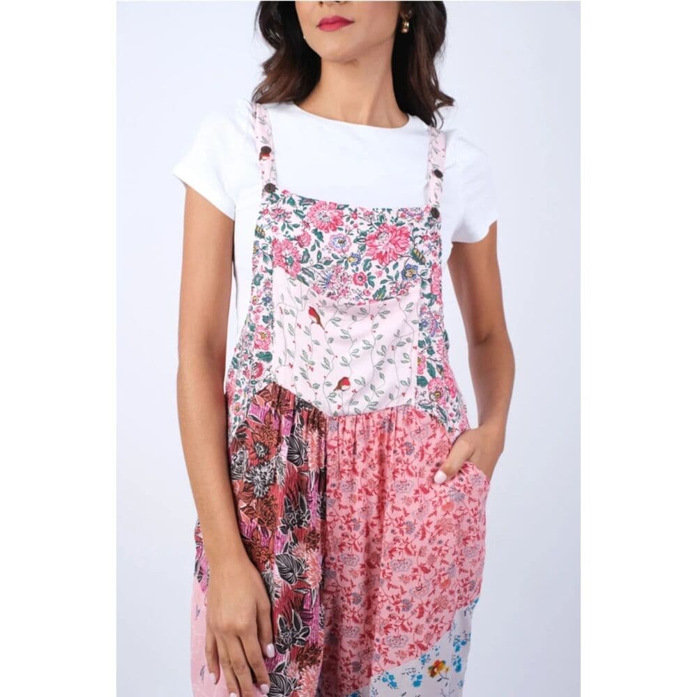 Petal Harmony Patchwork Chic Overalls - Thumbnail 2