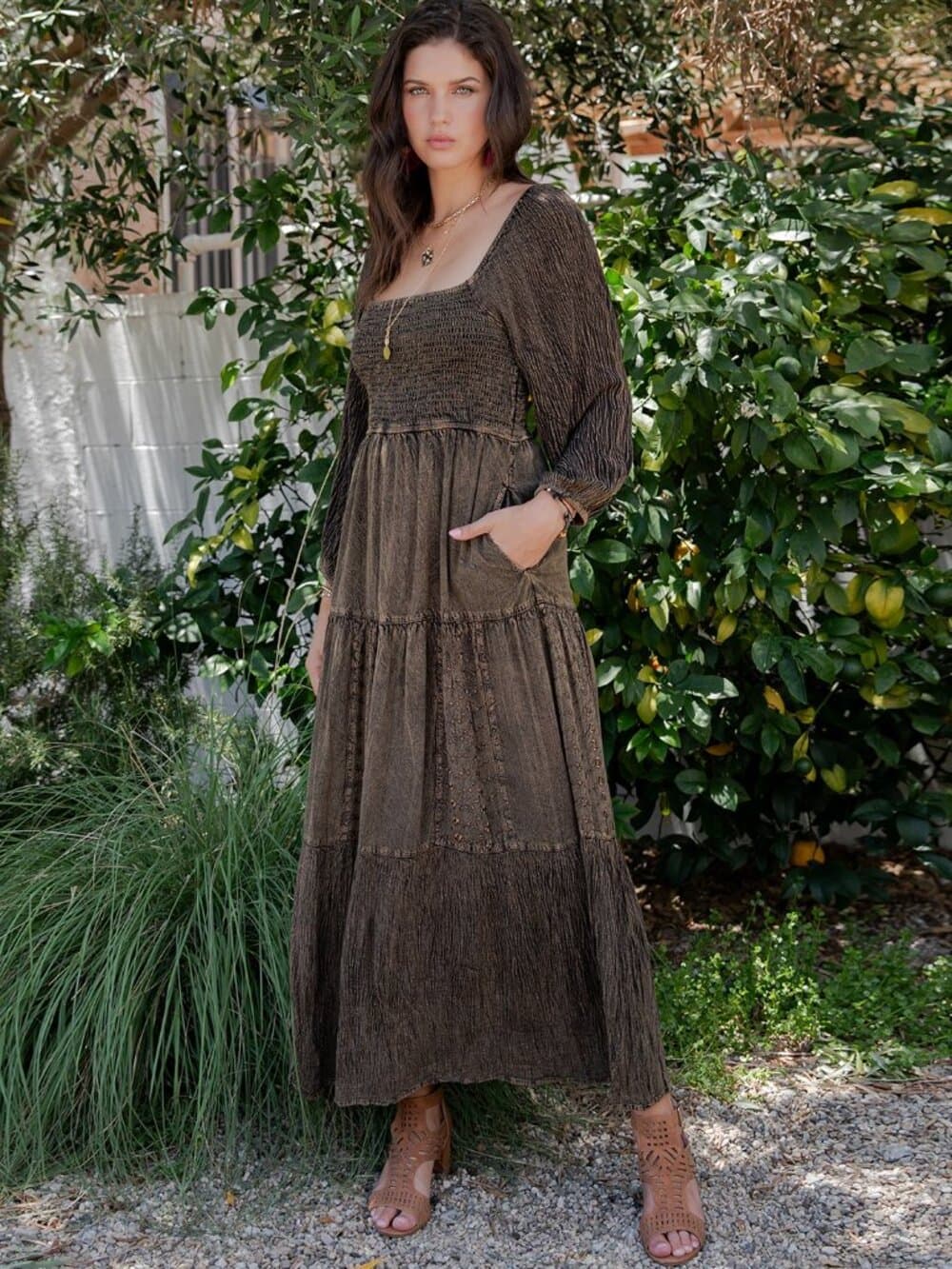 Embroidered Empire Mid-Length Dress - Thumbnail 2