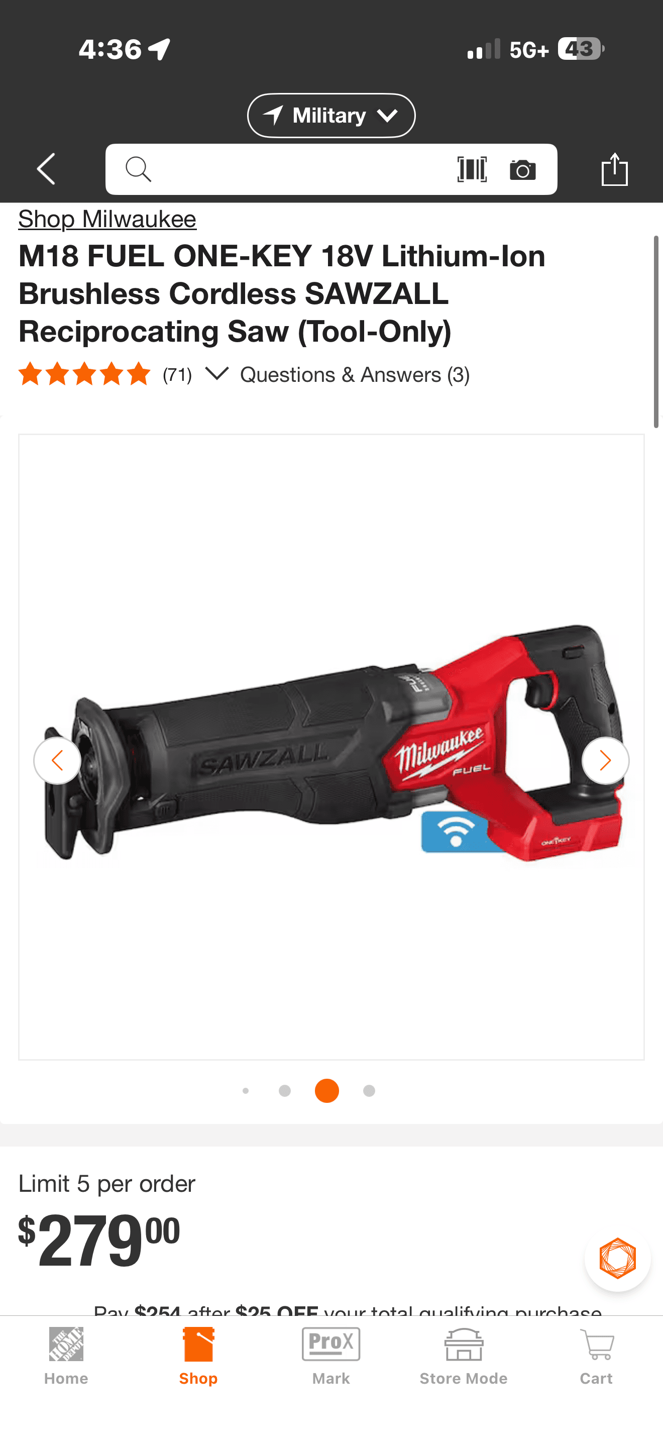 Milwaukee M18 FUEL ONE-KEY 18V Cordless Reciprocating Saw &  5Ah battery