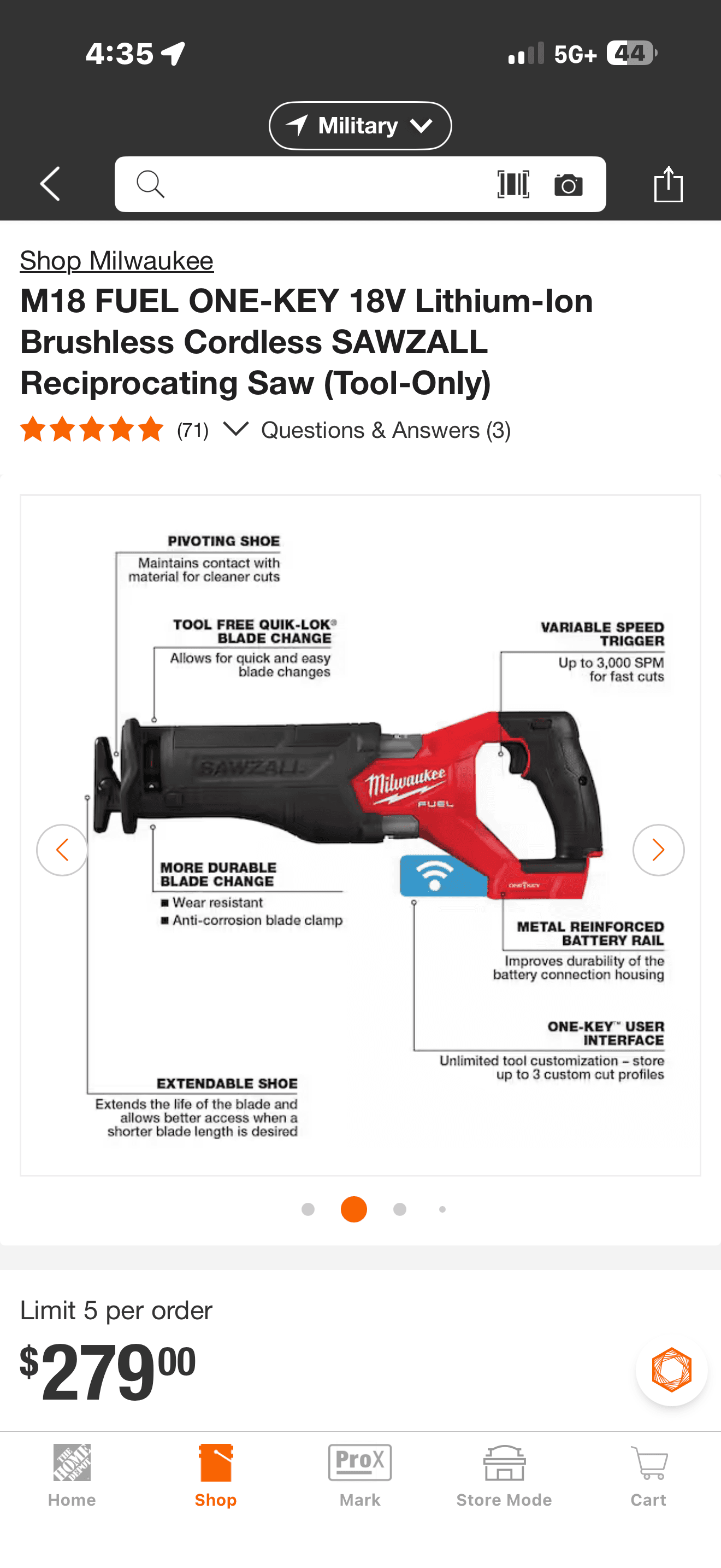 Milwaukee M18 FUEL ONE-KEY 18V Cordless Reciprocating Saw &  5Ah battery - Thumbnail 2
