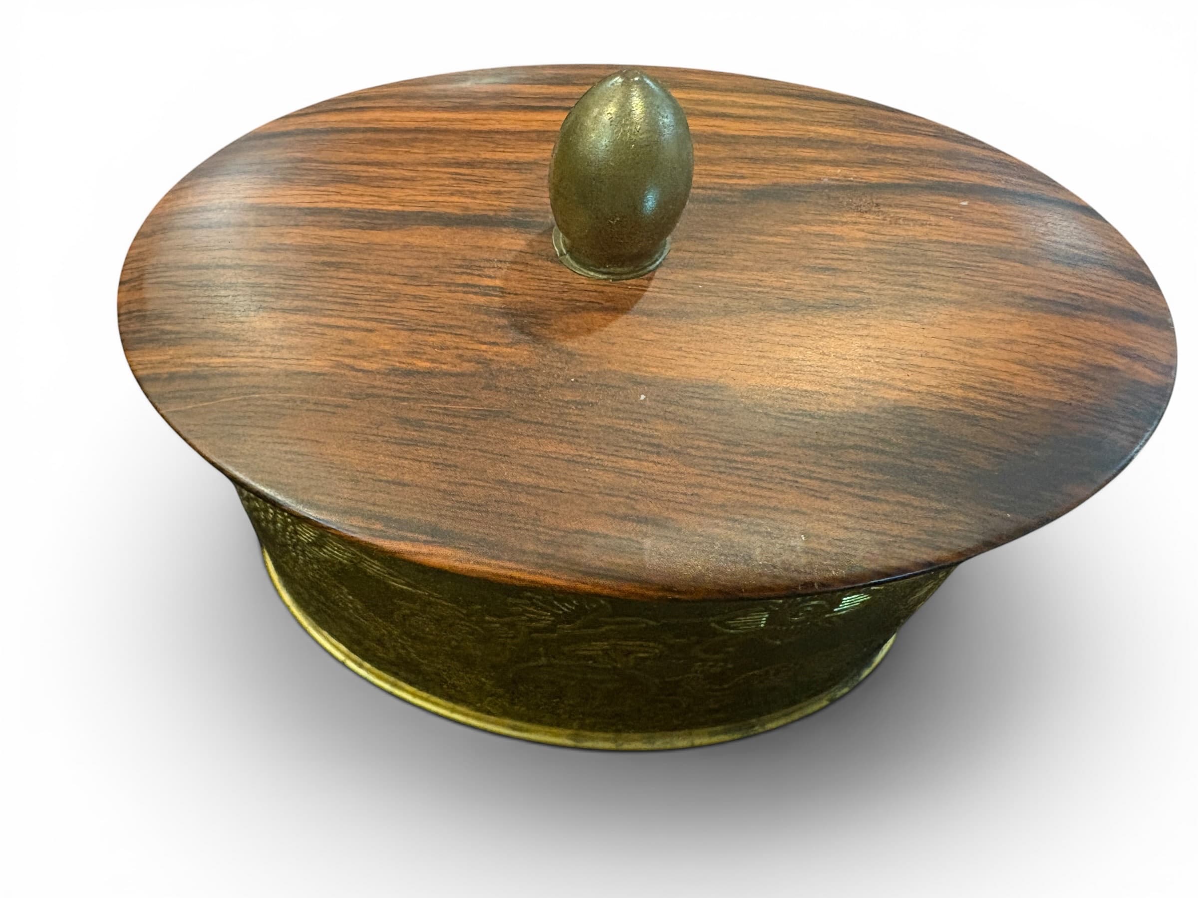 Vintage Meßmer-Tee Embossed Brass Tea Caddy, Wood-Top Lid, Frankfurt Germany - Regular - Thumbnail 3