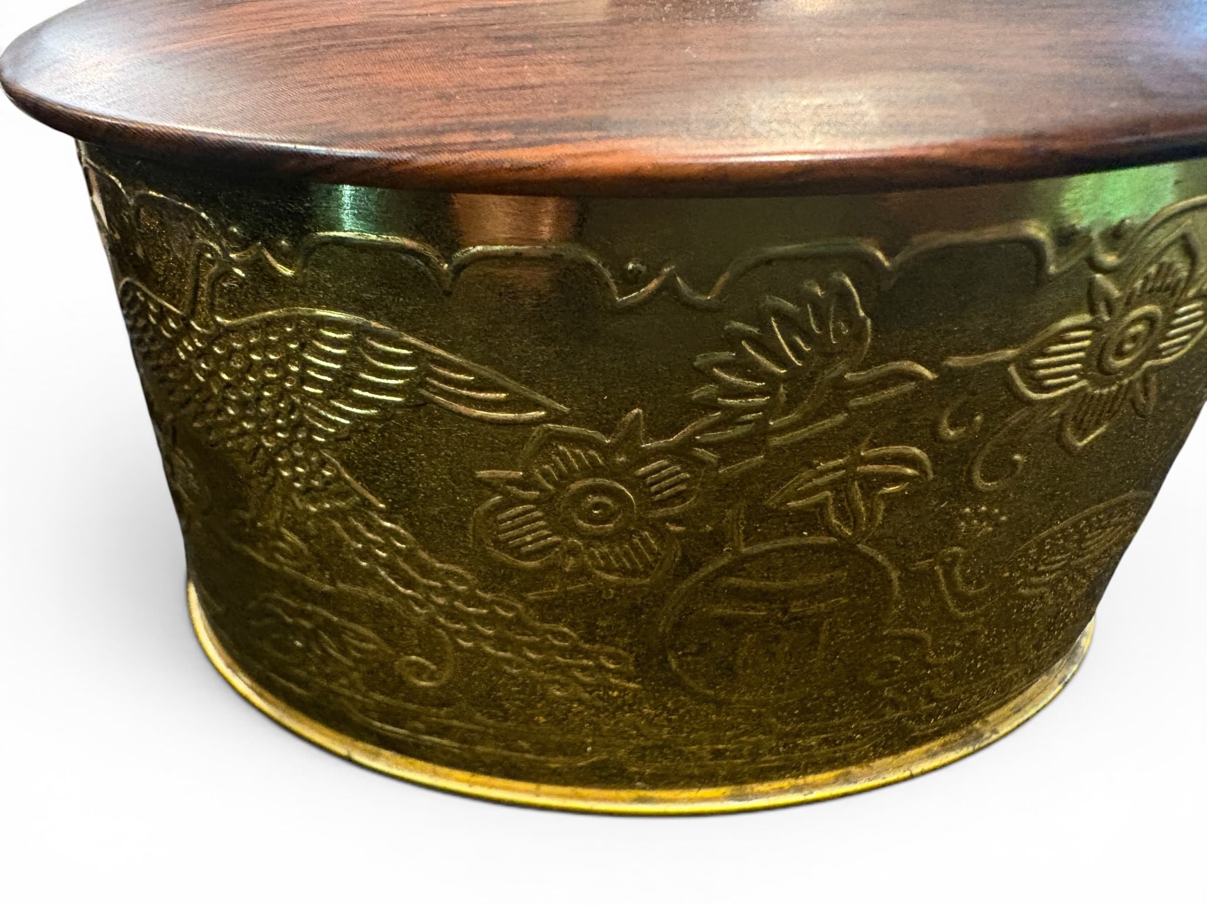 Vintage Meßmer-Tee Embossed Brass Tea Caddy, Wood-Top Lid, Frankfurt Germany - Regular - Thumbnail 2