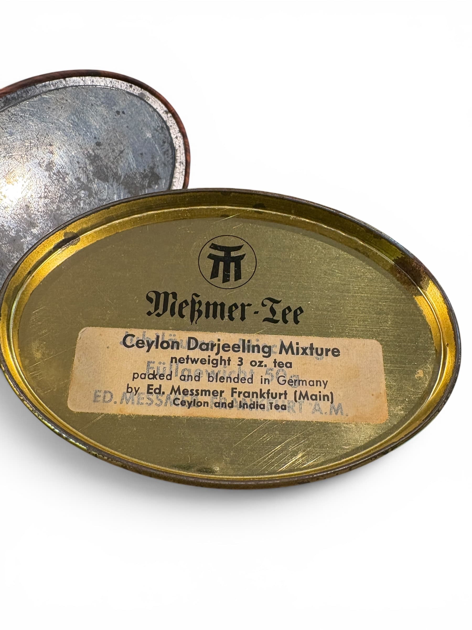 Vintage Meßmer-Tee Embossed Brass Tea Caddy, Wood-Top Lid, Frankfurt Germany - Regular - Thumbnail 4
