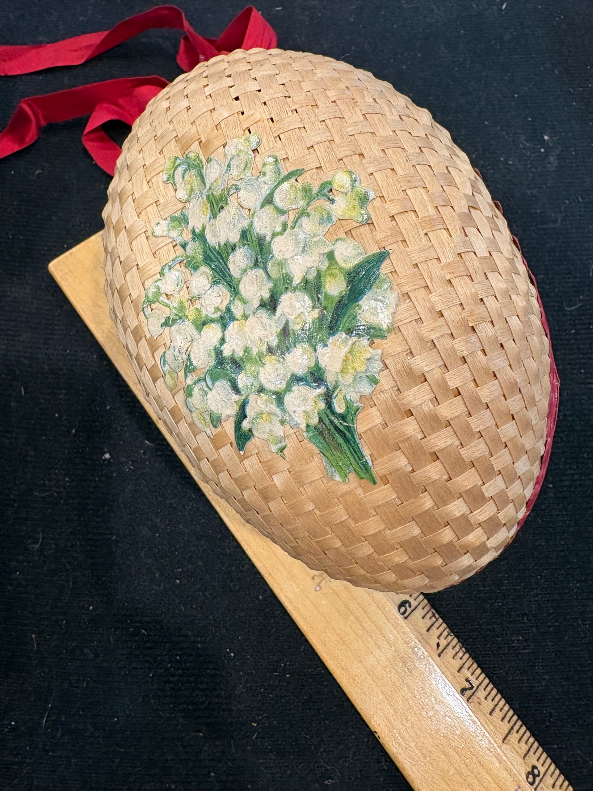 Woven Splint Egg Box, Hand-Painted Lily of the Valley, Antique Sewing (1270) - Regular - Thumbnail 5