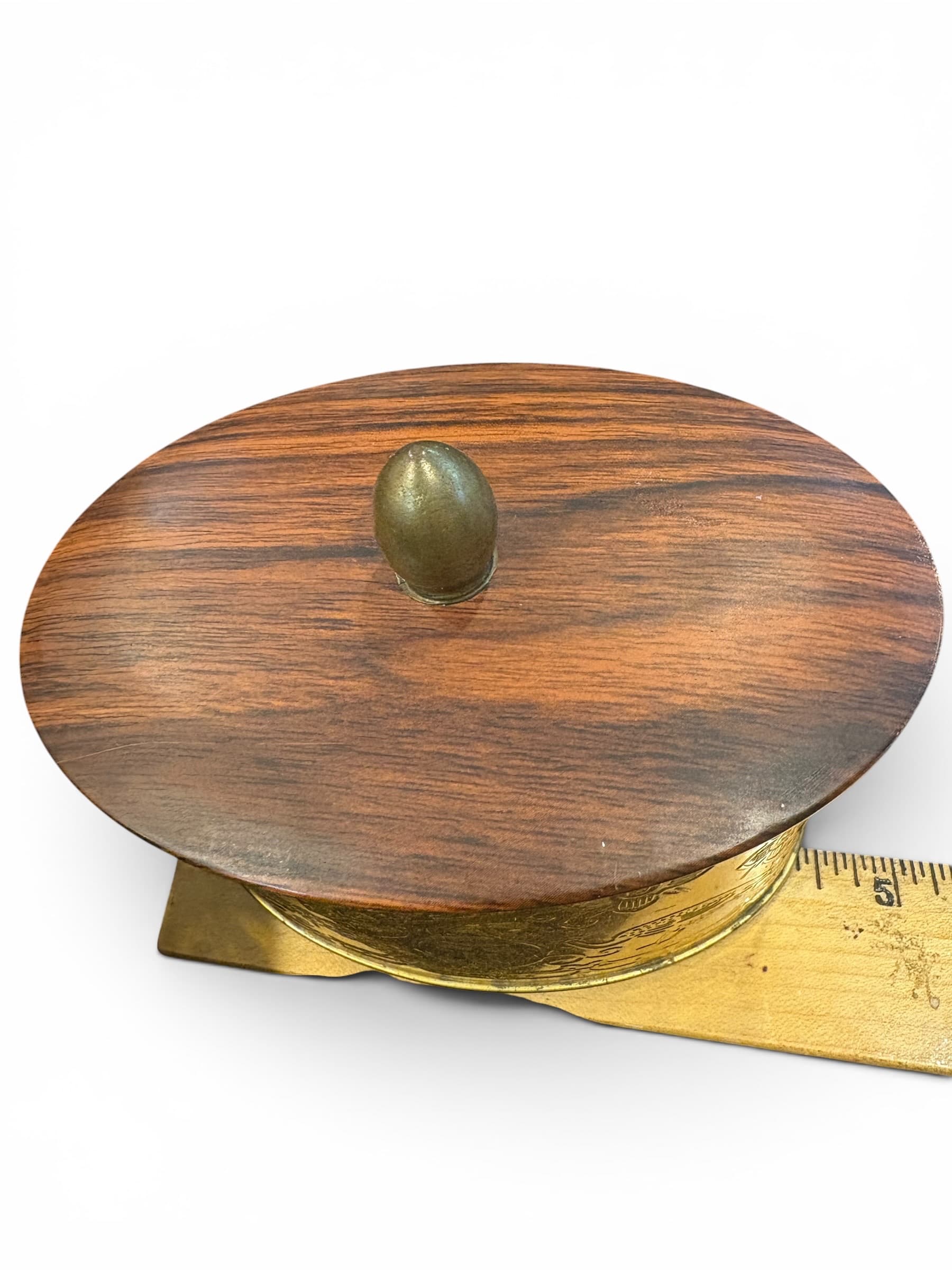 Vintage Meßmer-Tee Embossed Brass Tea Caddy, Wood-Top Lid, Frankfurt Germany - Regular - Thumbnail 6