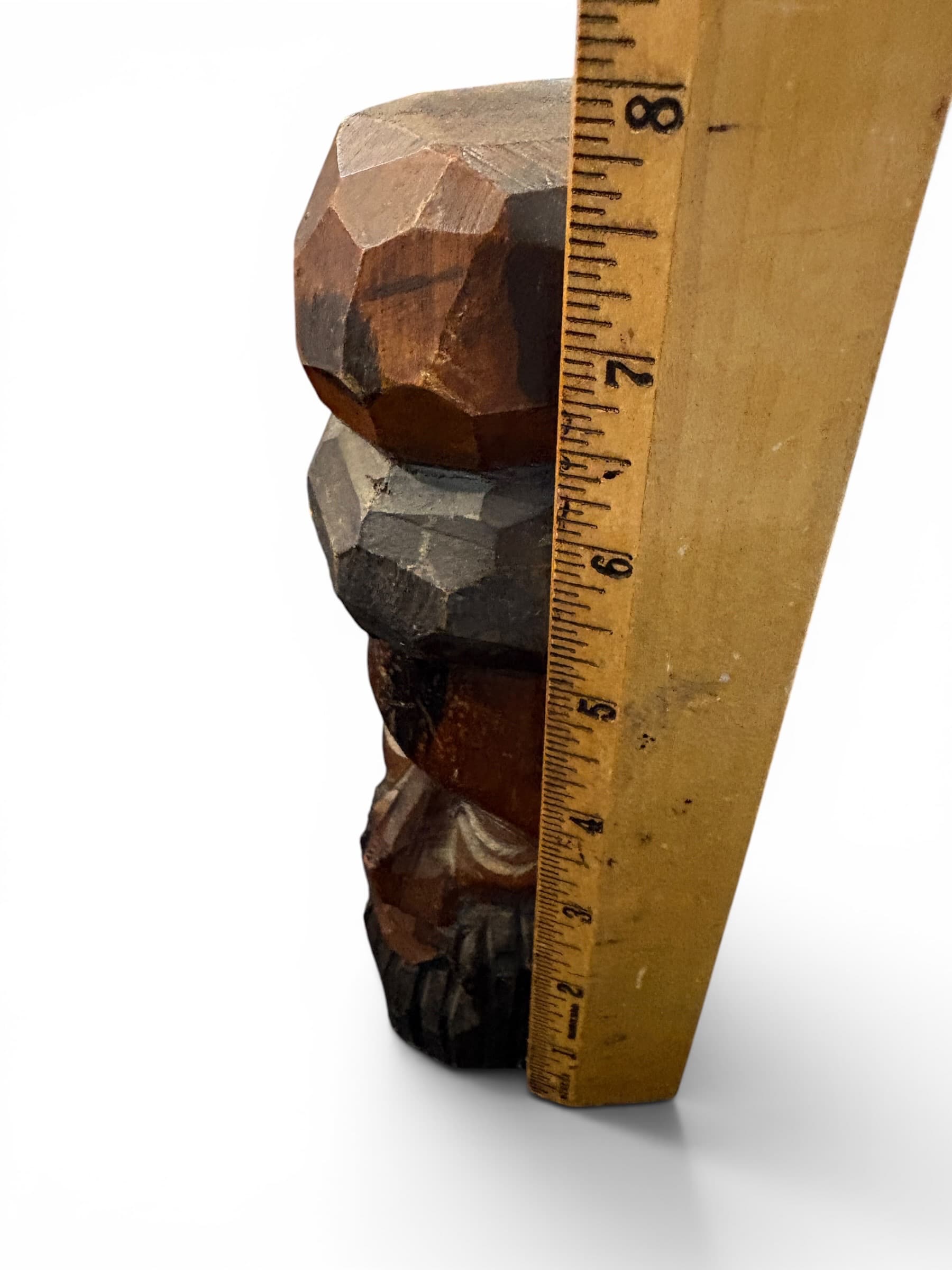 Vintage Folk Art Carved Wood Totem Head Sculpture, Faceted Cubist Style, 8.5” - Regular - Thumbnail 5