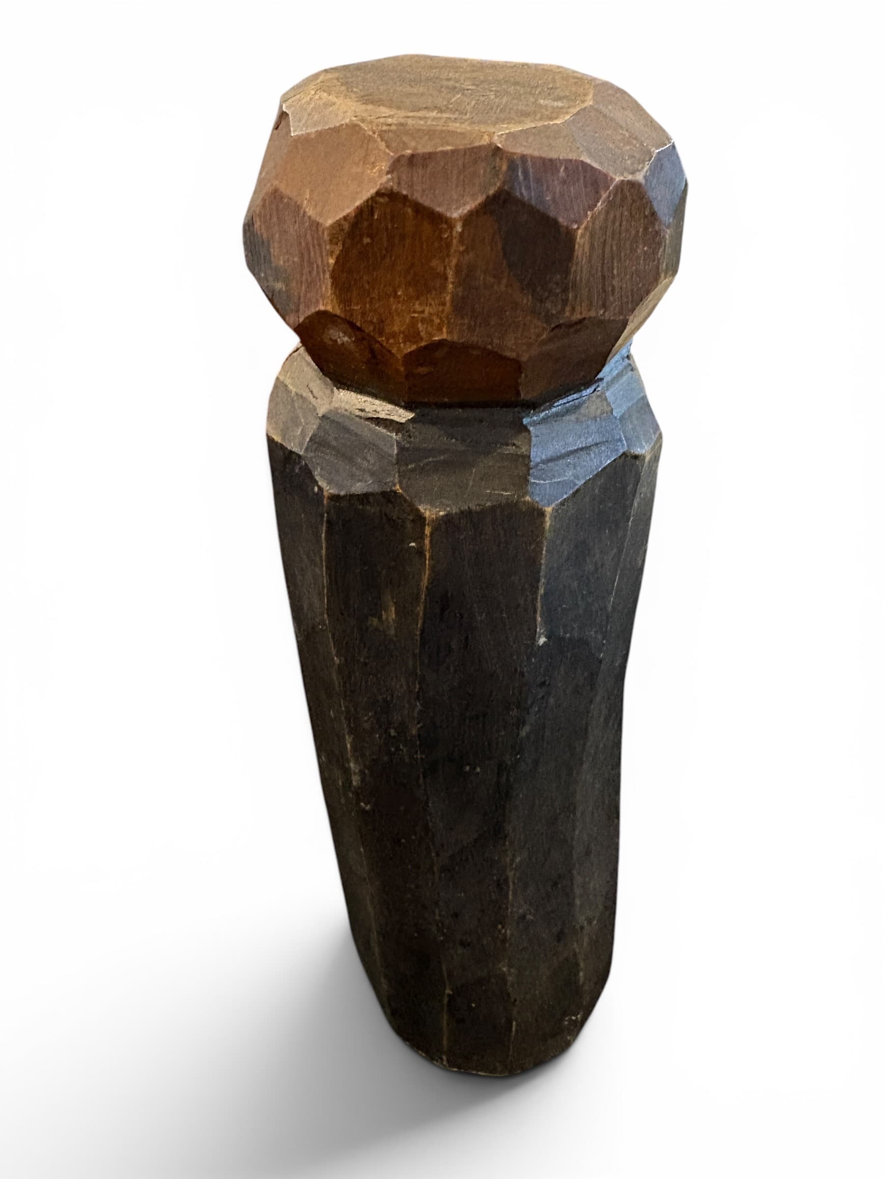 Vintage Folk Art Carved Wood Totem Head Sculpture, Faceted Cubist Style, 8.5” - Regular - Thumbnail 3
