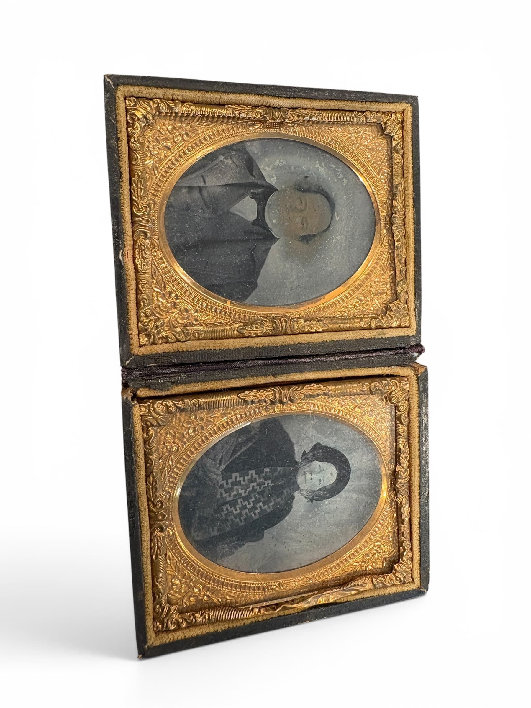 Antique Sixth Plate Union Case Ambrotype Pair - Victorian Man & Woman Portraits - Gutta Percha Thermoplastic Case (941) - Regular - Thumbnail 5