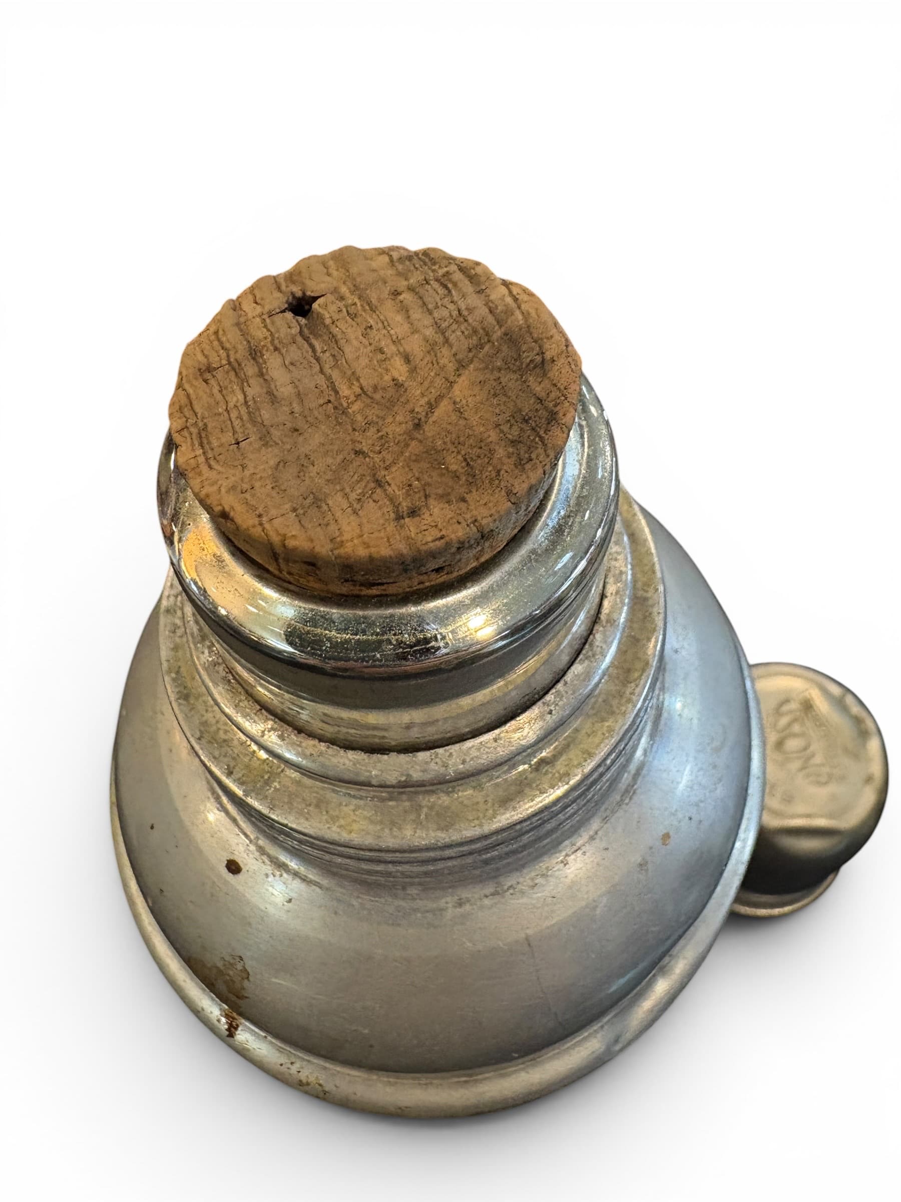 Antique USONA Vacuum Flask Thermos, Germany, Wire Bail Clamp & Cork Stopper, Metal Camp Canteen (1270) - Regular - Thumbnail 4