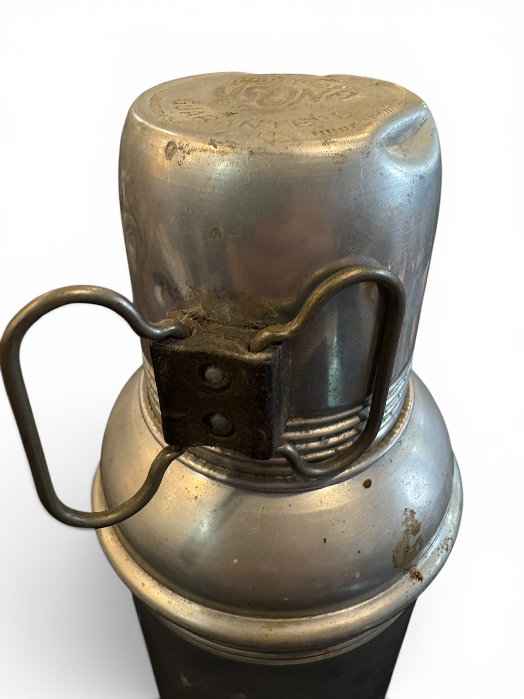 Antique USONA Vacuum Flask Thermos, Germany, Wire Bail Clamp & Cork Stopper, Metal Camp Canteen (1270) - Regular - Thumbnail 8