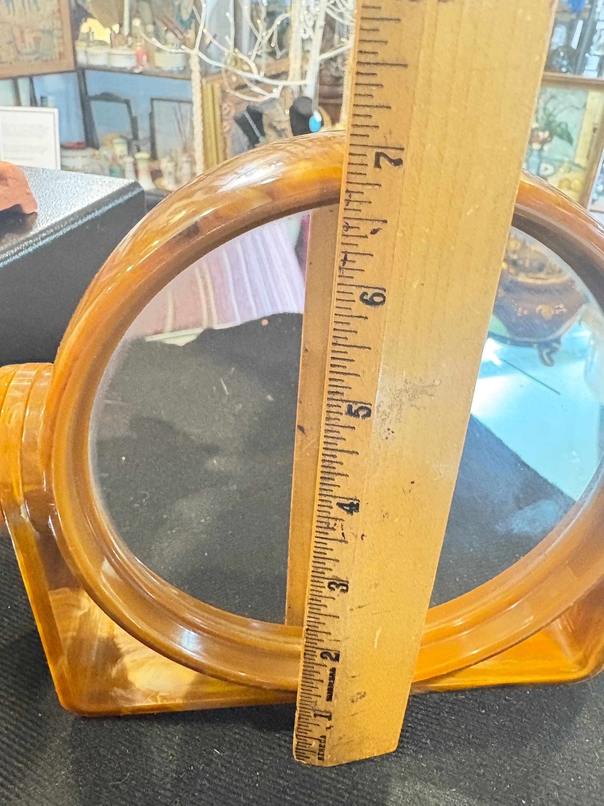 1950s Butterscotch Marbled Lucite Tilt Round Vanity Mirror (1205) - Regular - Thumbnail 6