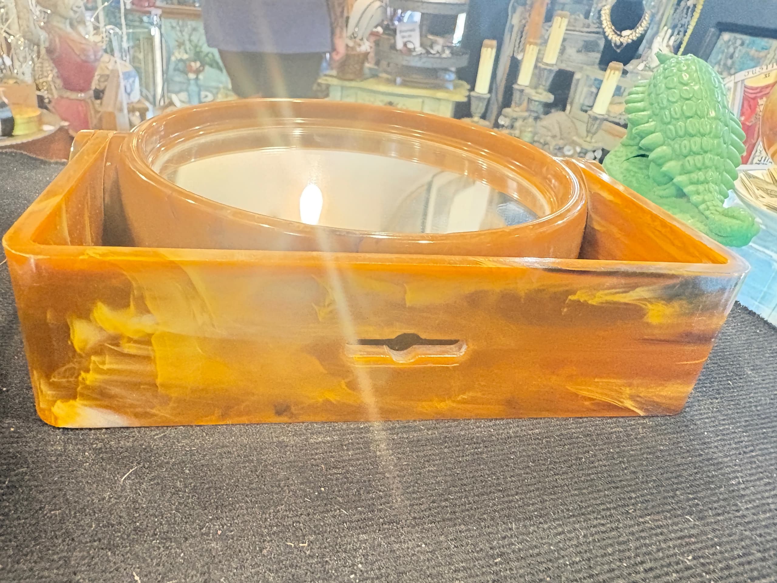 1950s Butterscotch Marbled Lucite Tilt Round Vanity Mirror (1205) - Regular - Thumbnail 9