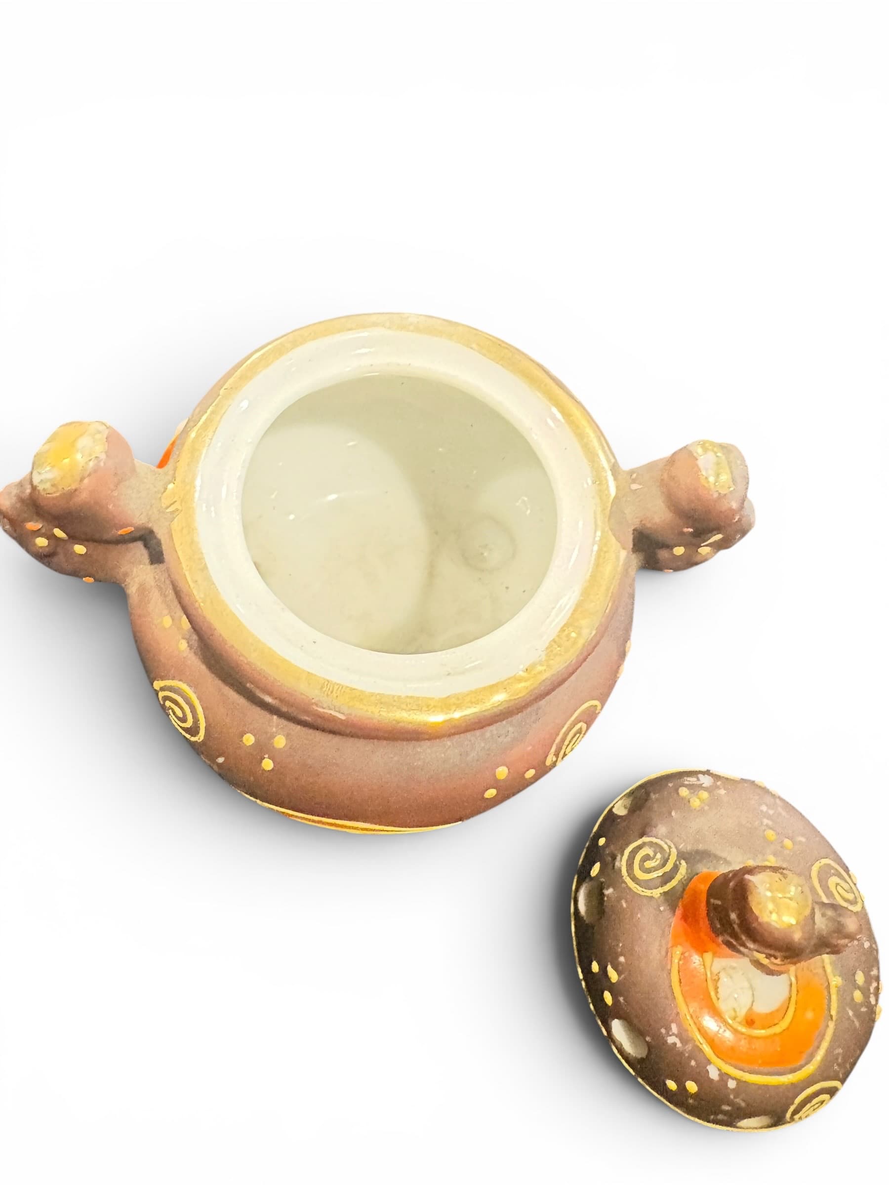 Vintage Japanese Satsuma-Style Moriage Koro Incense Burner, Hand Painted Geisha, Tripod Footed, Made in Japan - Regular - Thumbnail 3