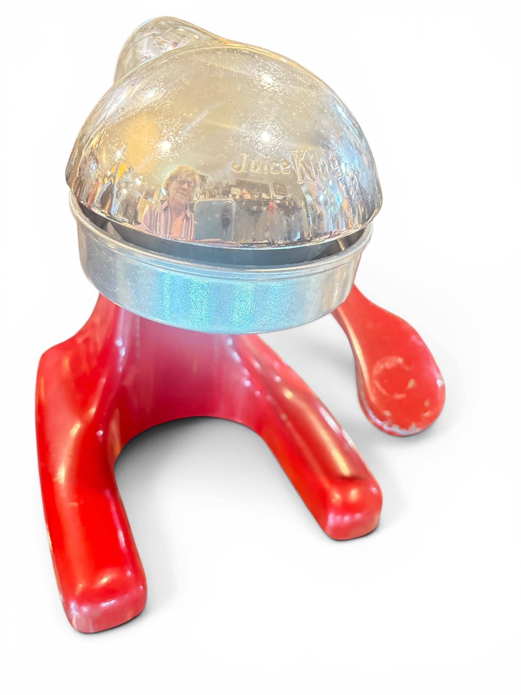 Vintage Juice King Lever Press Citrus Juicer, Red Cast Metal Tripod Base, Chrome Dome Reamer - Regular - Thumbnail 3