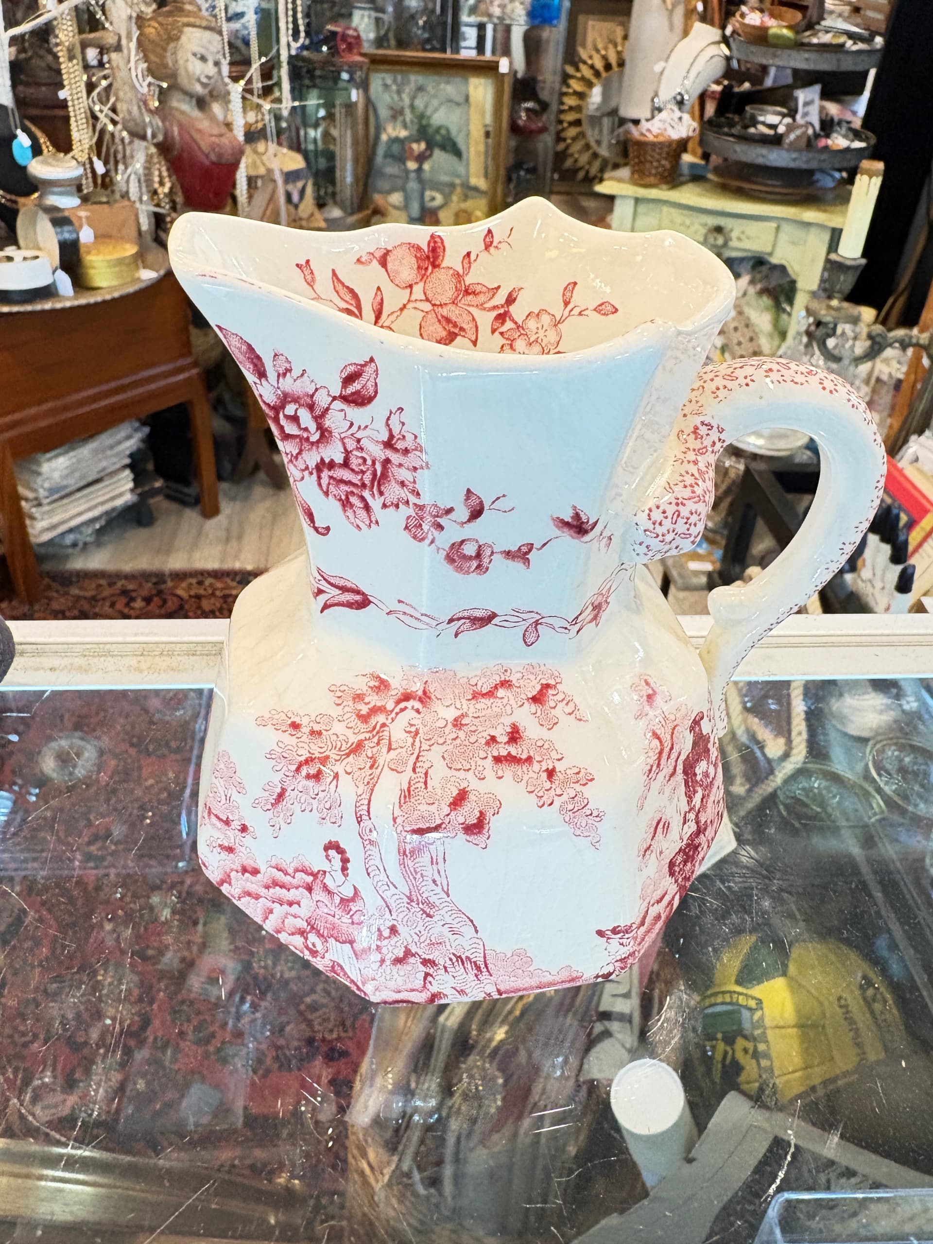 Vintage Mason’s Ironstone Pitcher Red Chinoiserie Transferware Mid Century English Pottery - Regular - Thumbnail 2