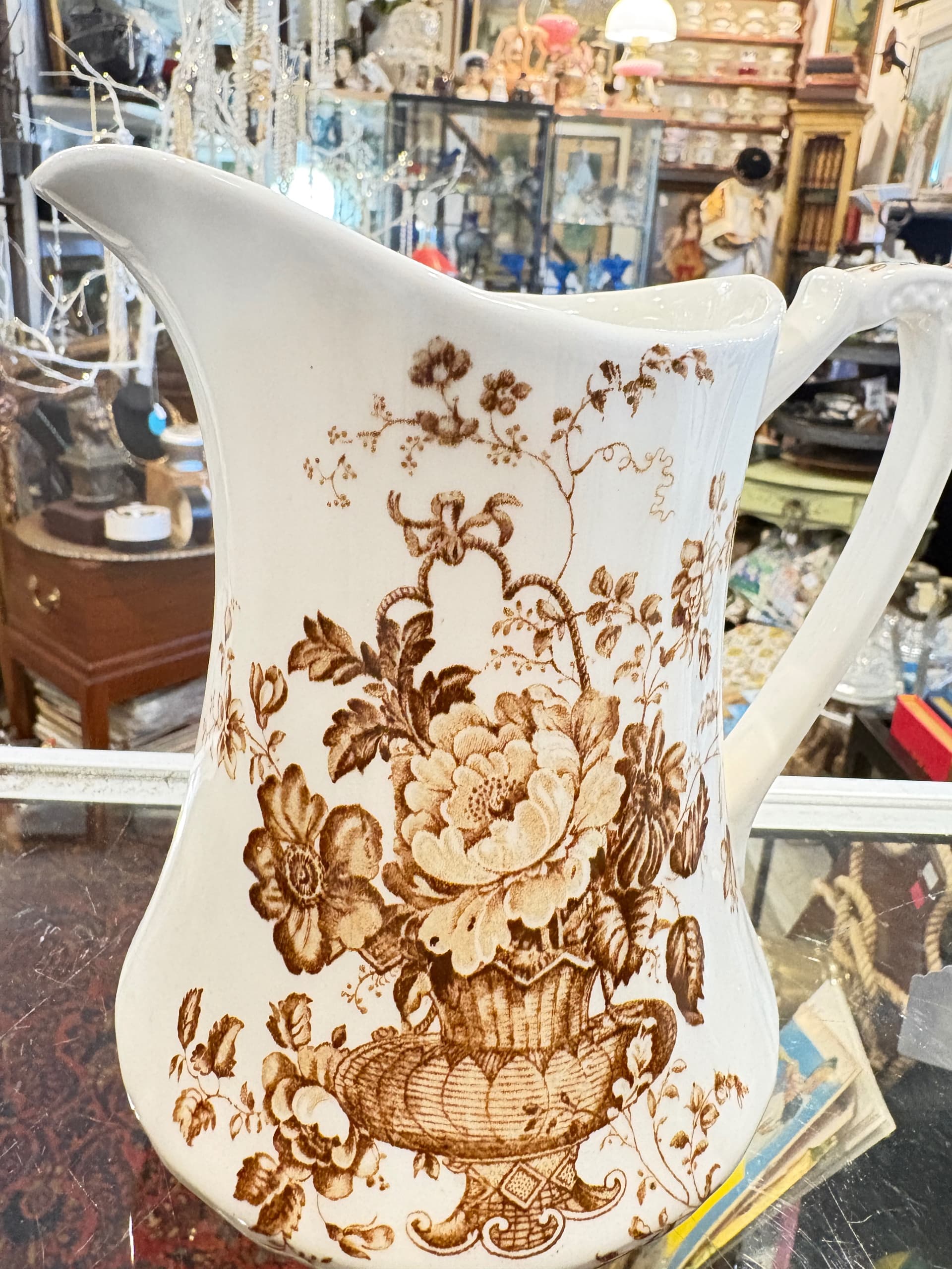 Antique Alfred Meakin “Charlotte” Brown Transferware Pitcher, Staffordshire England - Regular - Thumbnail 5