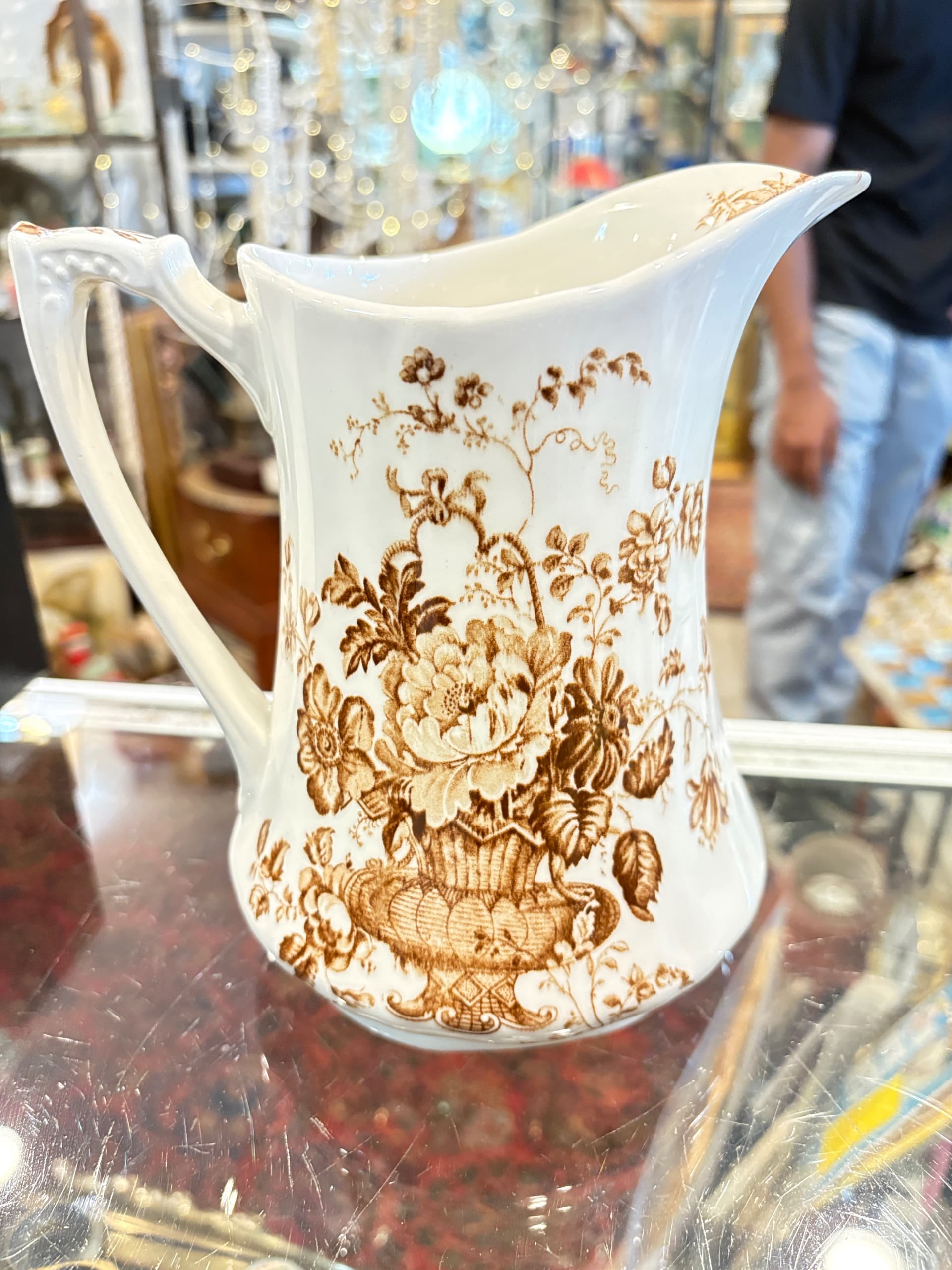 Antique Alfred Meakin “Charlotte” Brown Transferware Pitcher, Staffordshire England - Regular - Thumbnail 2