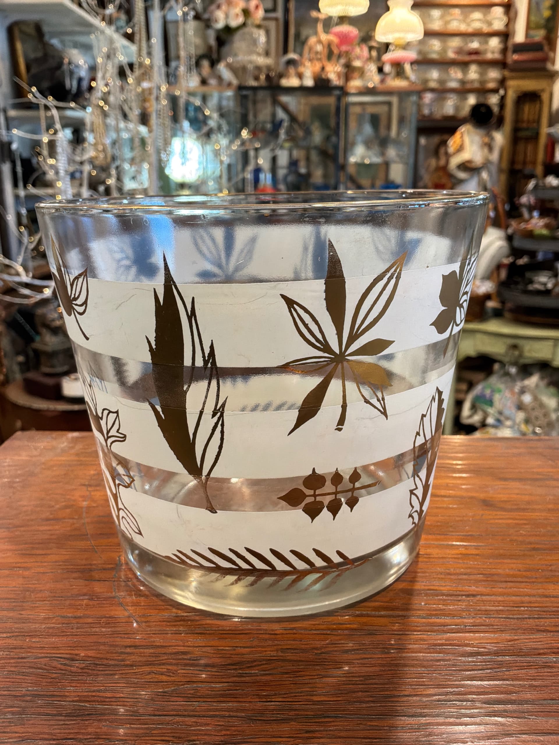 Vintage Libbey Golden Foliage Ice Bucket, Frosted Glass Gold Leaf Barware, Mid-Century Modern, 1960s - Regular - Thumbnail 2
