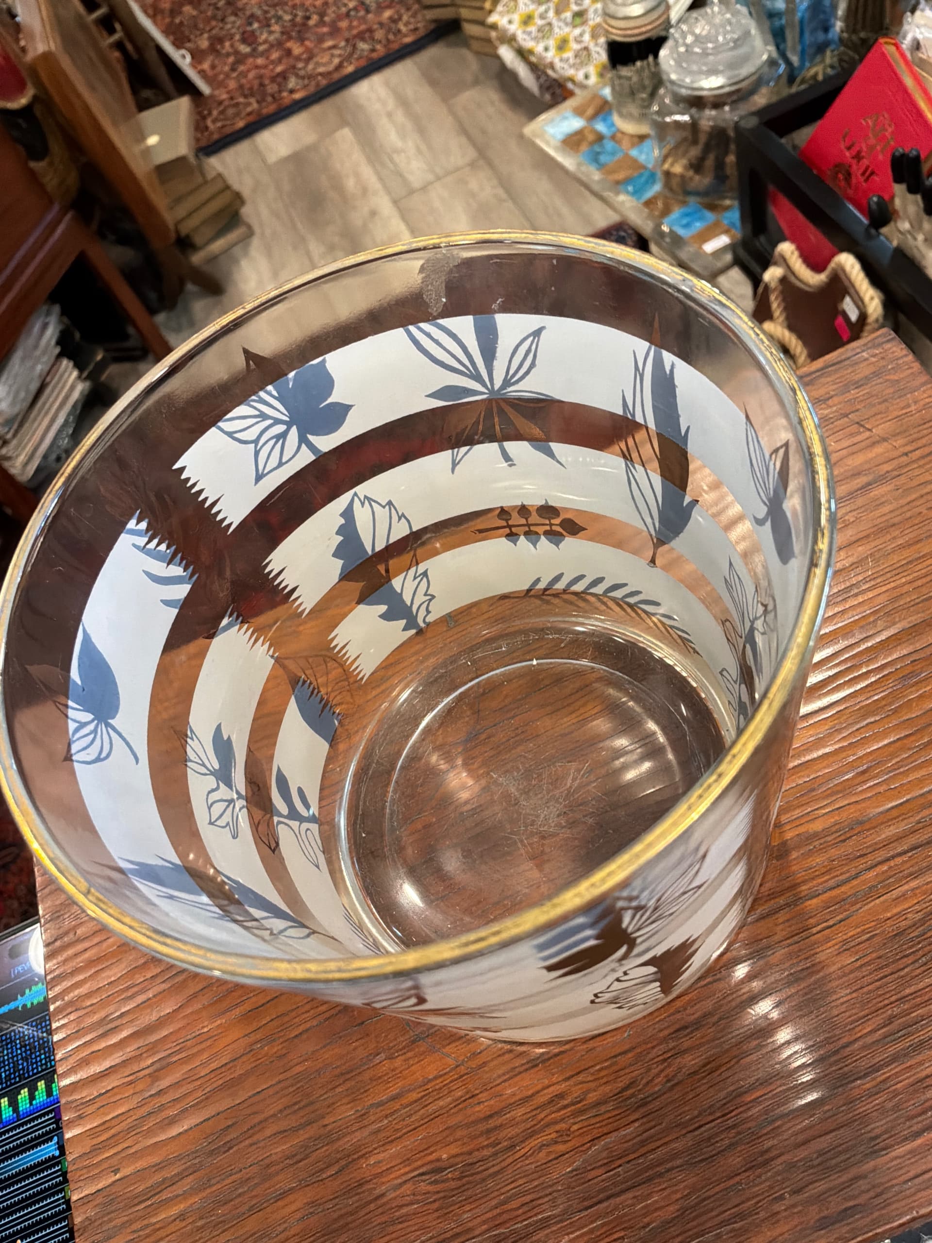 Vintage Libbey Golden Foliage Ice Bucket, Frosted Glass Gold Leaf Barware, Mid-Century Modern, 1960s - Regular - Thumbnail 6