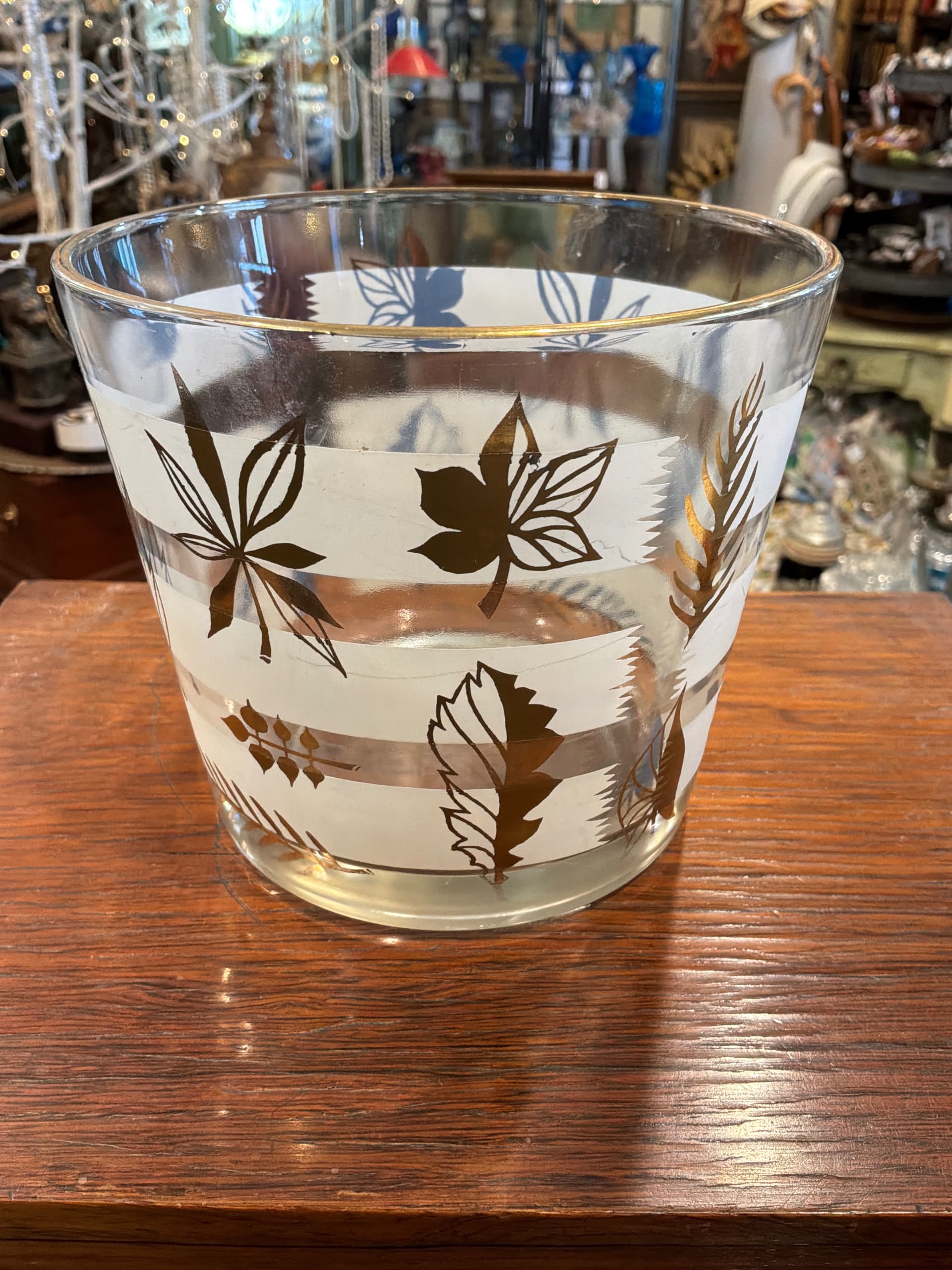 Vintage Libbey Golden Foliage Ice Bucket, Frosted Glass Gold Leaf Barware, Mid-Century Modern, 1960s - Regular - Thumbnail 5