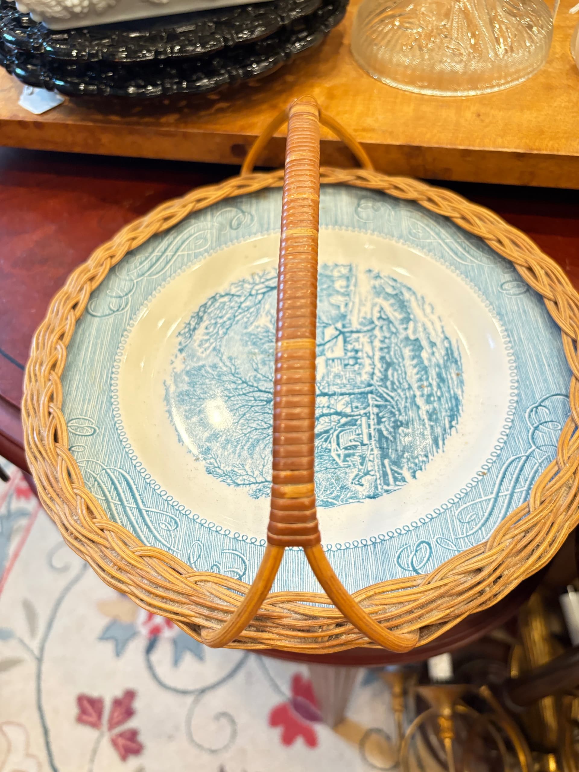 Currier & Ives Winter Grist Mill Scenes Wicker Basket Tray (1205) - Regular - Thumbnail 2