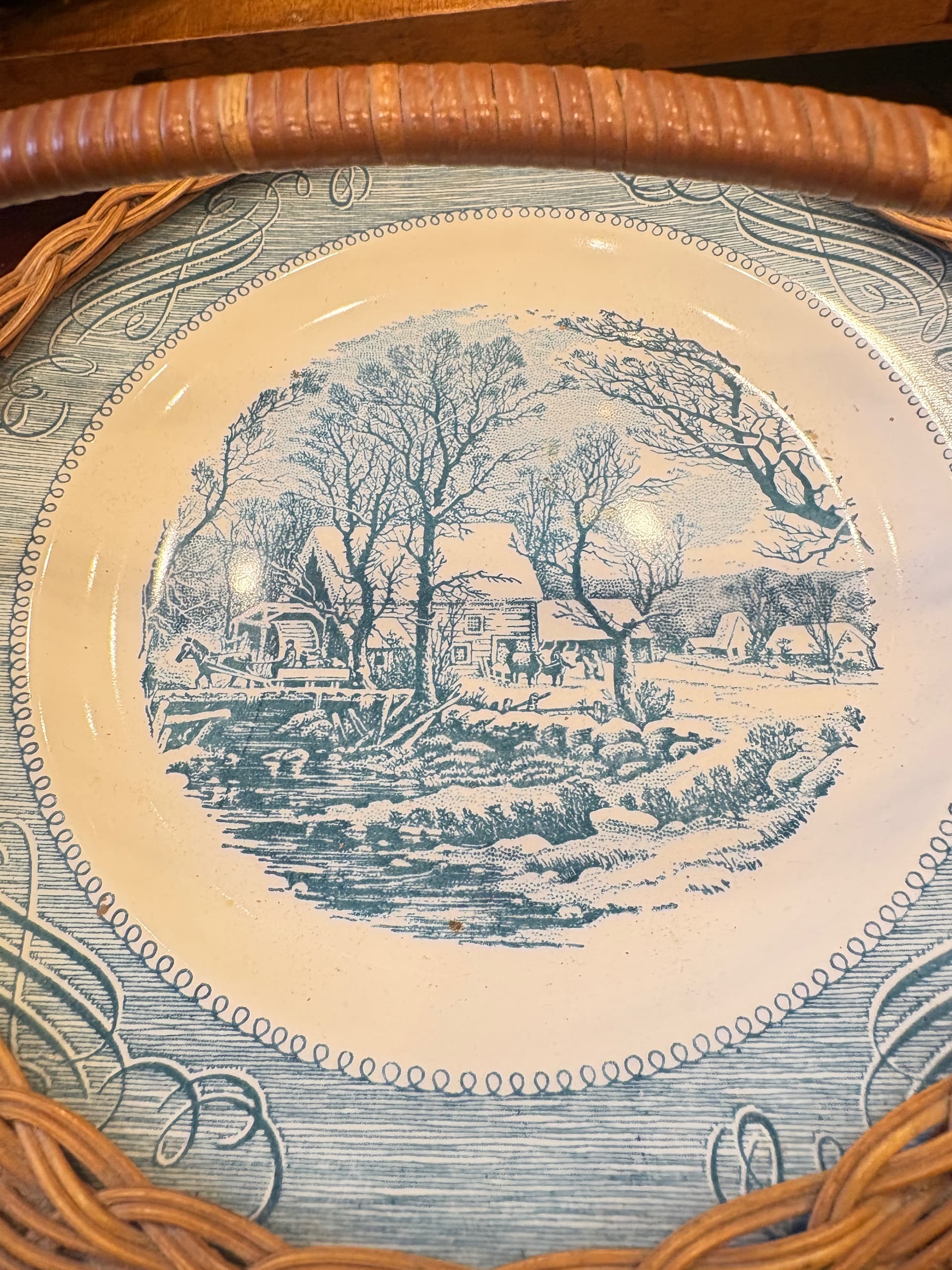 Currier & Ives Winter Grist Mill Scenes Wicker Basket Tray (1205) - Regular - Thumbnail 4