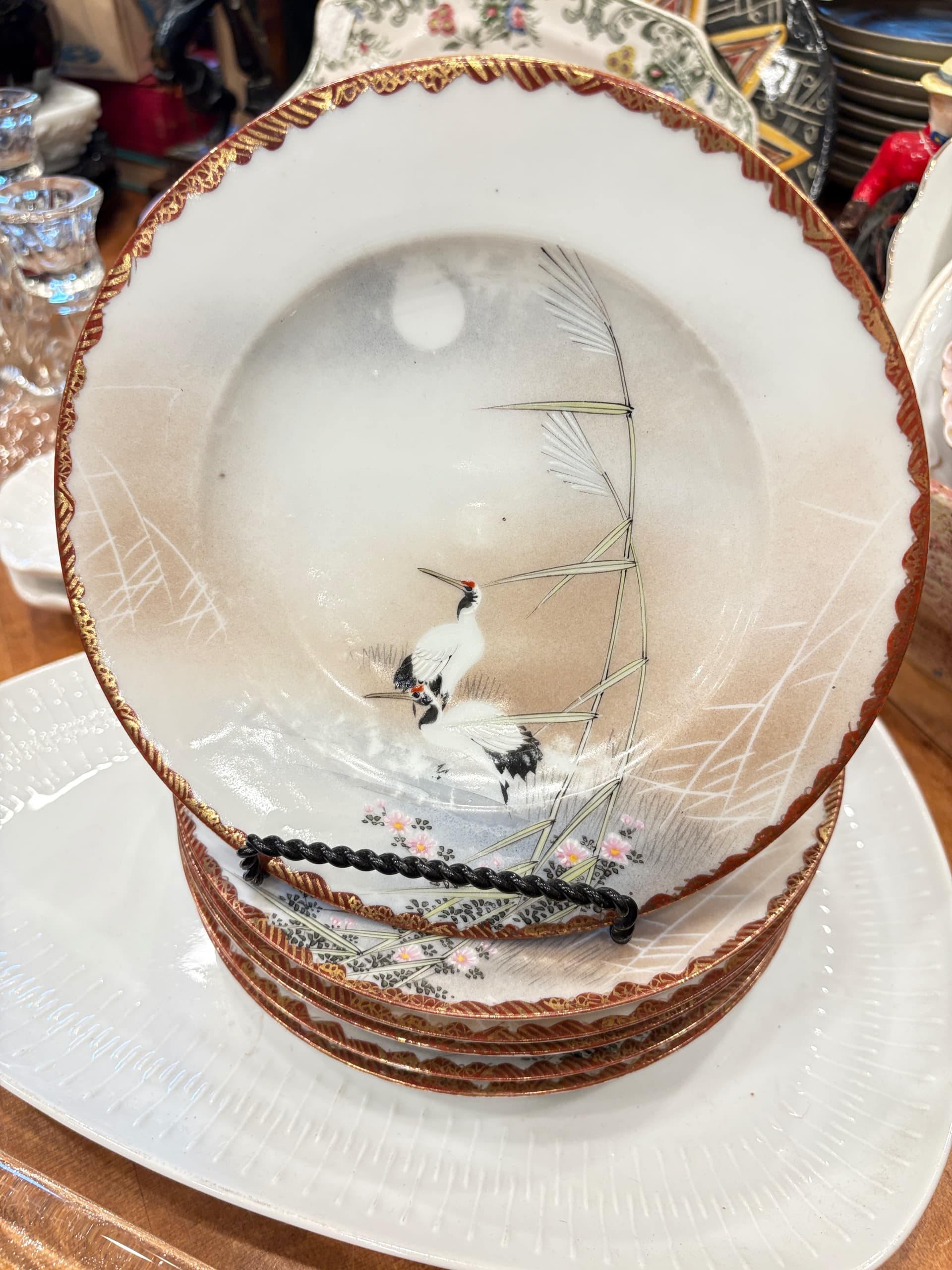 Japanese Hand-Painted Cranes Moon Porcelain Plates Set of 6 (941) - Regular - Thumbnail 4