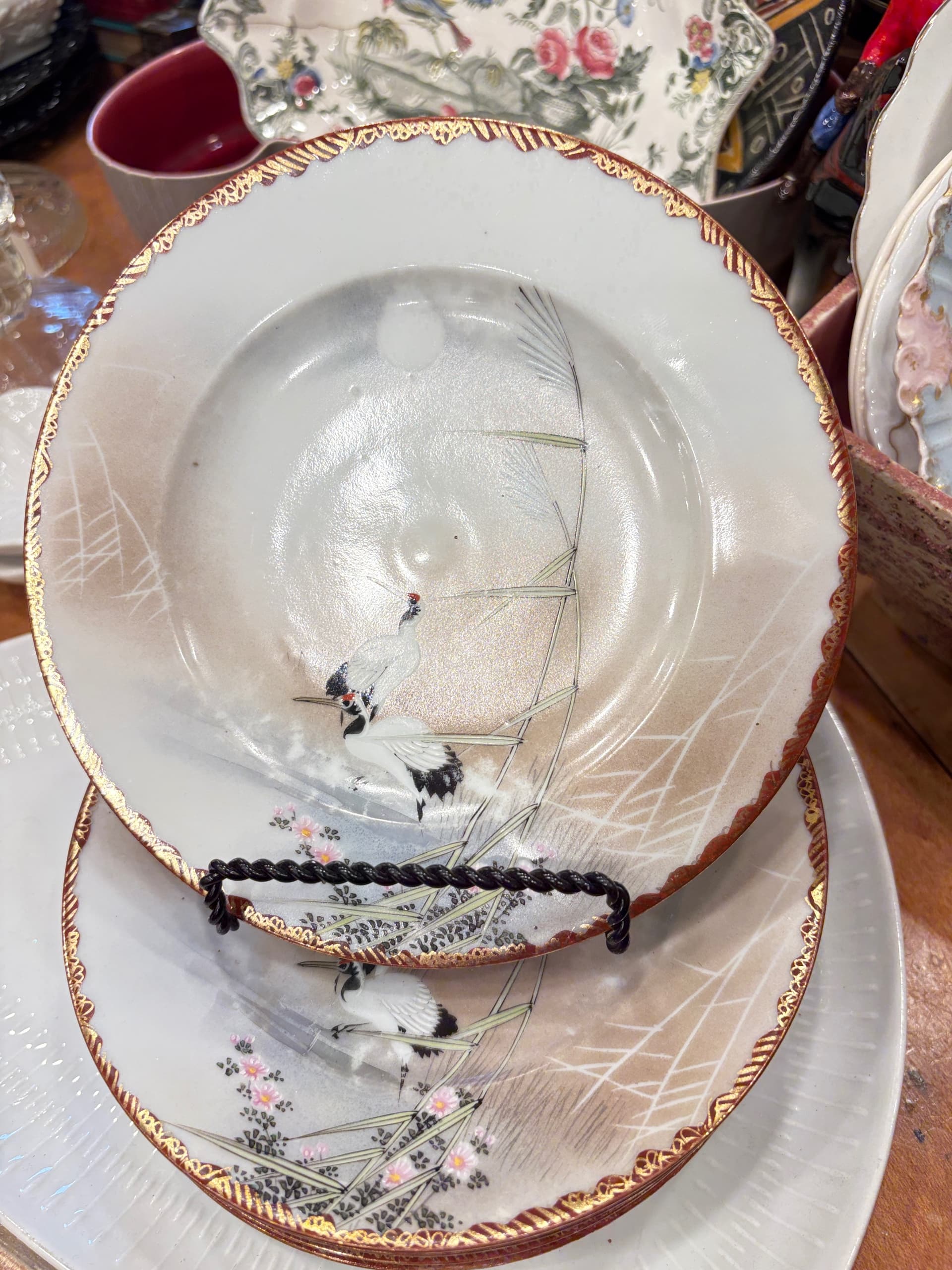 Japanese Hand-Painted Cranes Moon Porcelain Plates Set of 6 (941) - Regular - Thumbnail 2