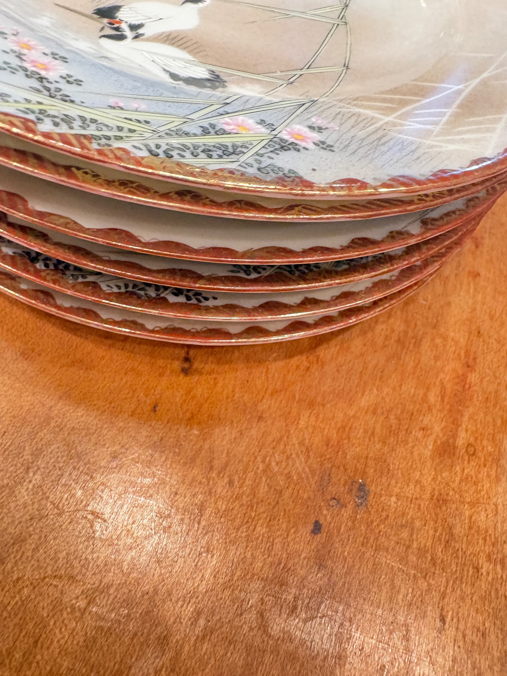 Japanese Hand-Painted Cranes Moon Porcelain Plates Set of 6 (941) - Regular - Thumbnail 8