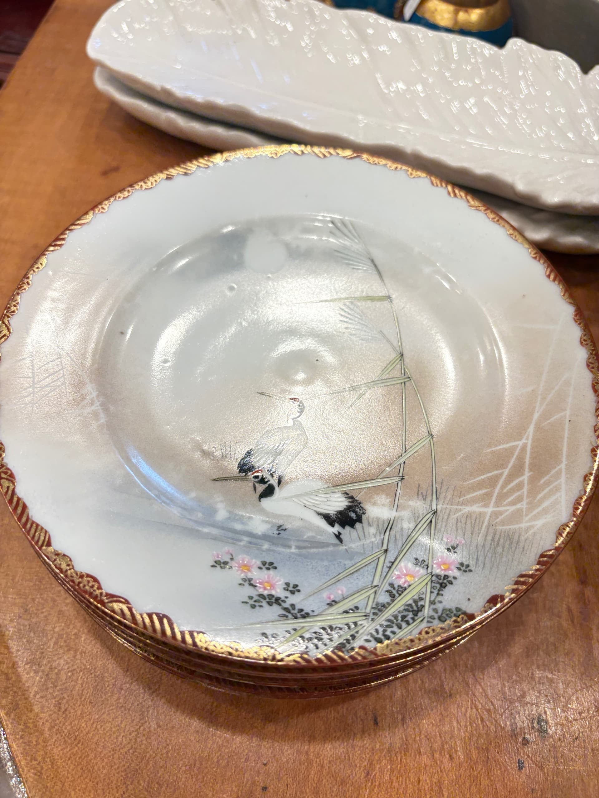 Japanese Hand-Painted Cranes Moon Porcelain Plates Set of 6 (941) - Regular - Thumbnail 3