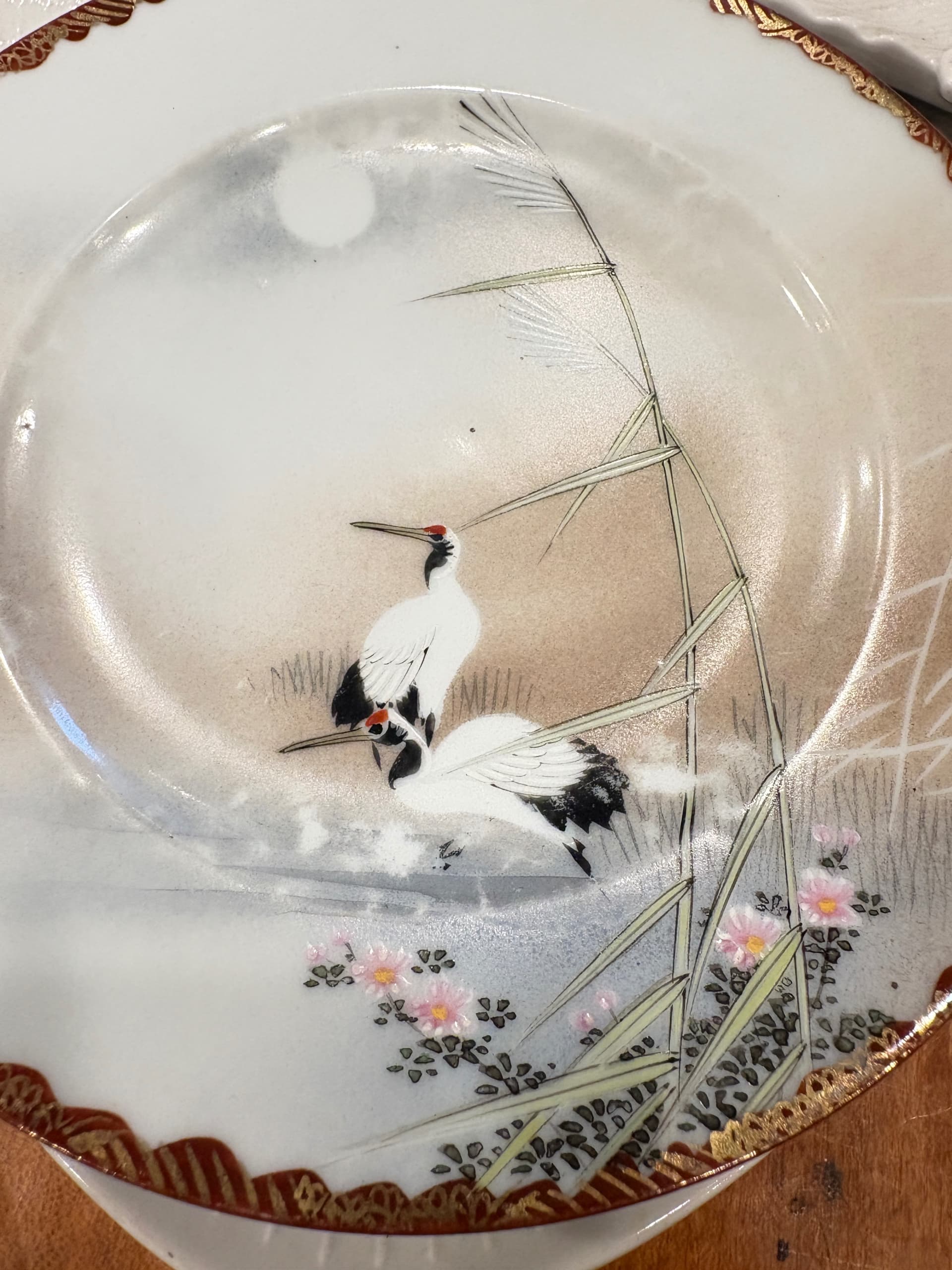 Japanese Hand-Painted Cranes Moon Porcelain Plates Set of 6 (941) - Regular - Thumbnail 6