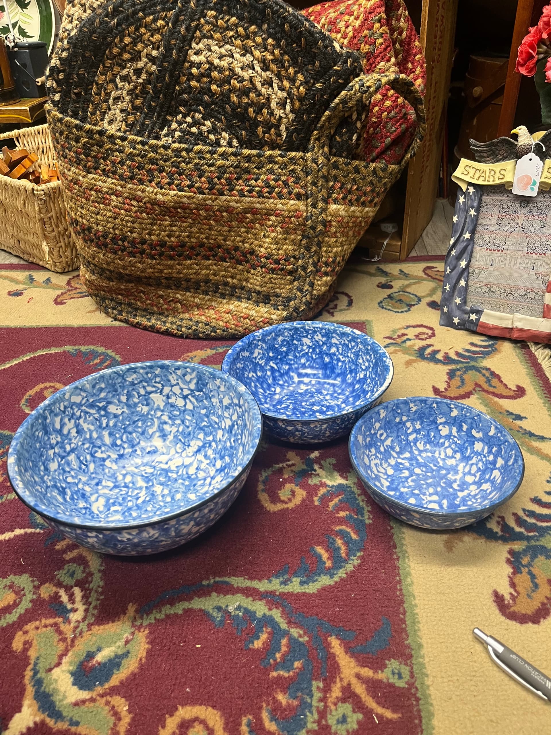 Stangl Pottery Town & Country Blue Spongeware Nesting Bowls Set of 3 (1272) - Regular - Thumbnail 2
