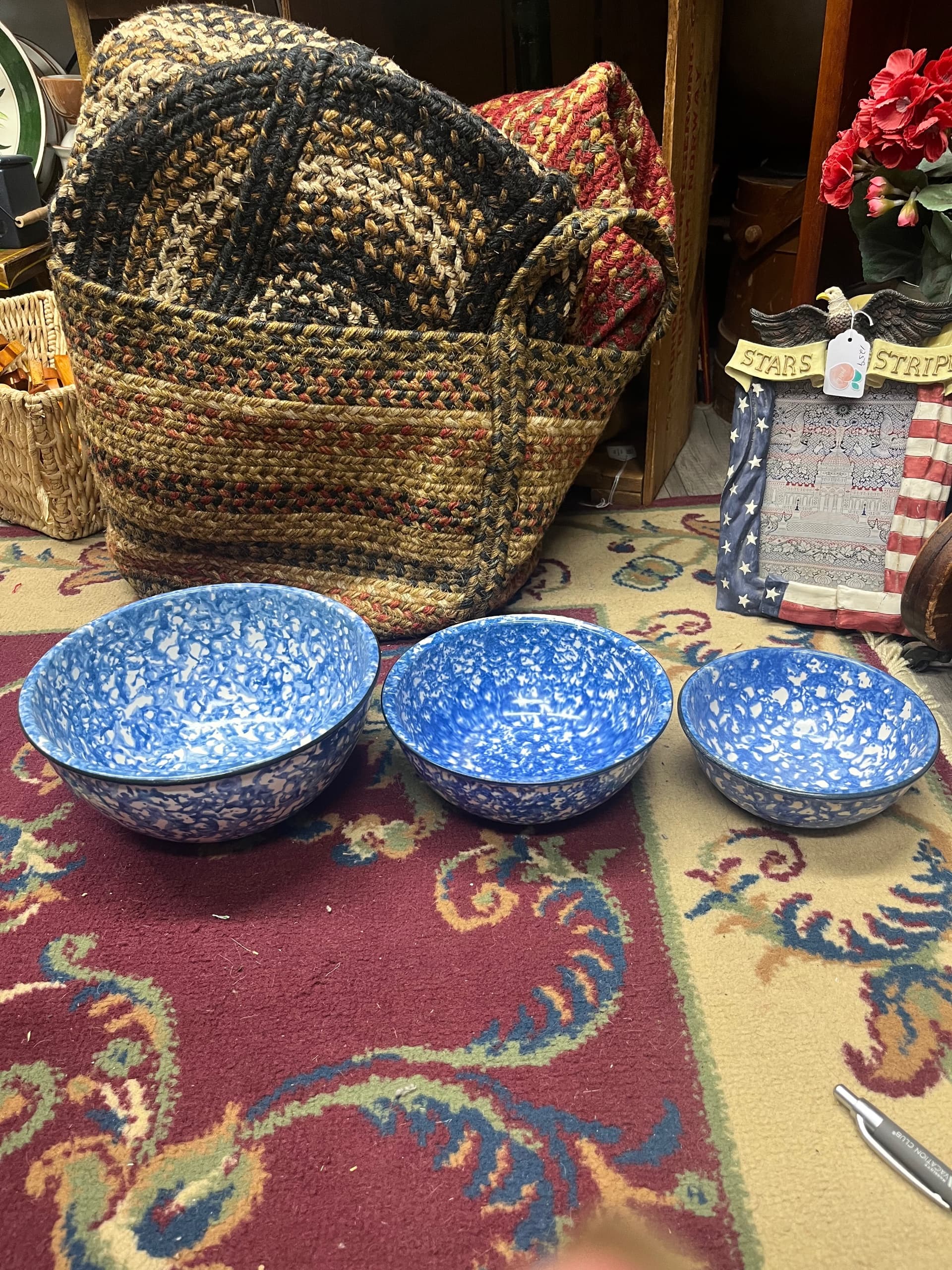 Stangl Pottery Town & Country Blue Spongeware Nesting Bowls Set of 3 (1272) - Regular - Thumbnail 3