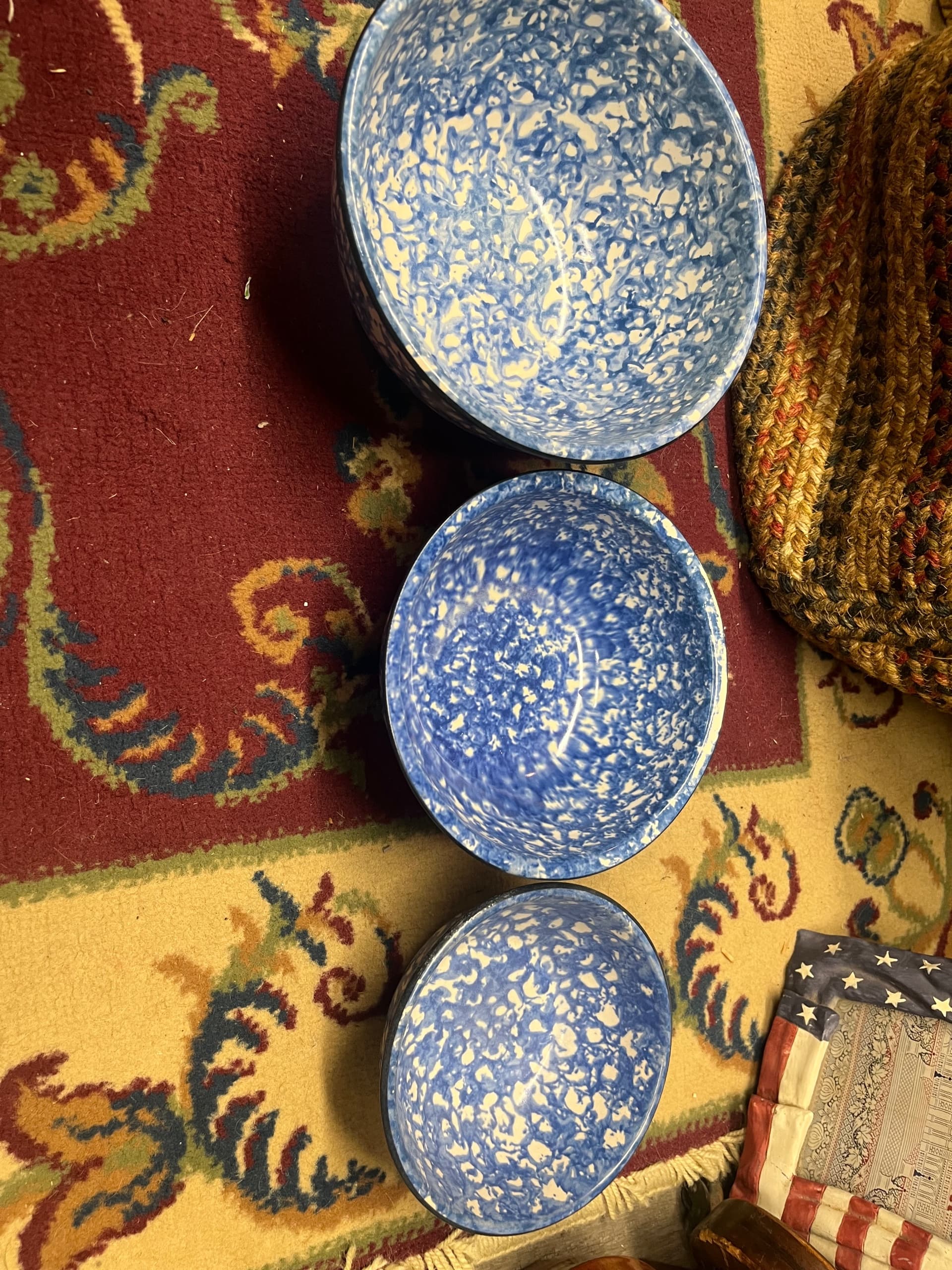 Stangl Pottery Town & Country Blue Spongeware Nesting Bowls Set of 3 (1272) - Regular - Thumbnail 4