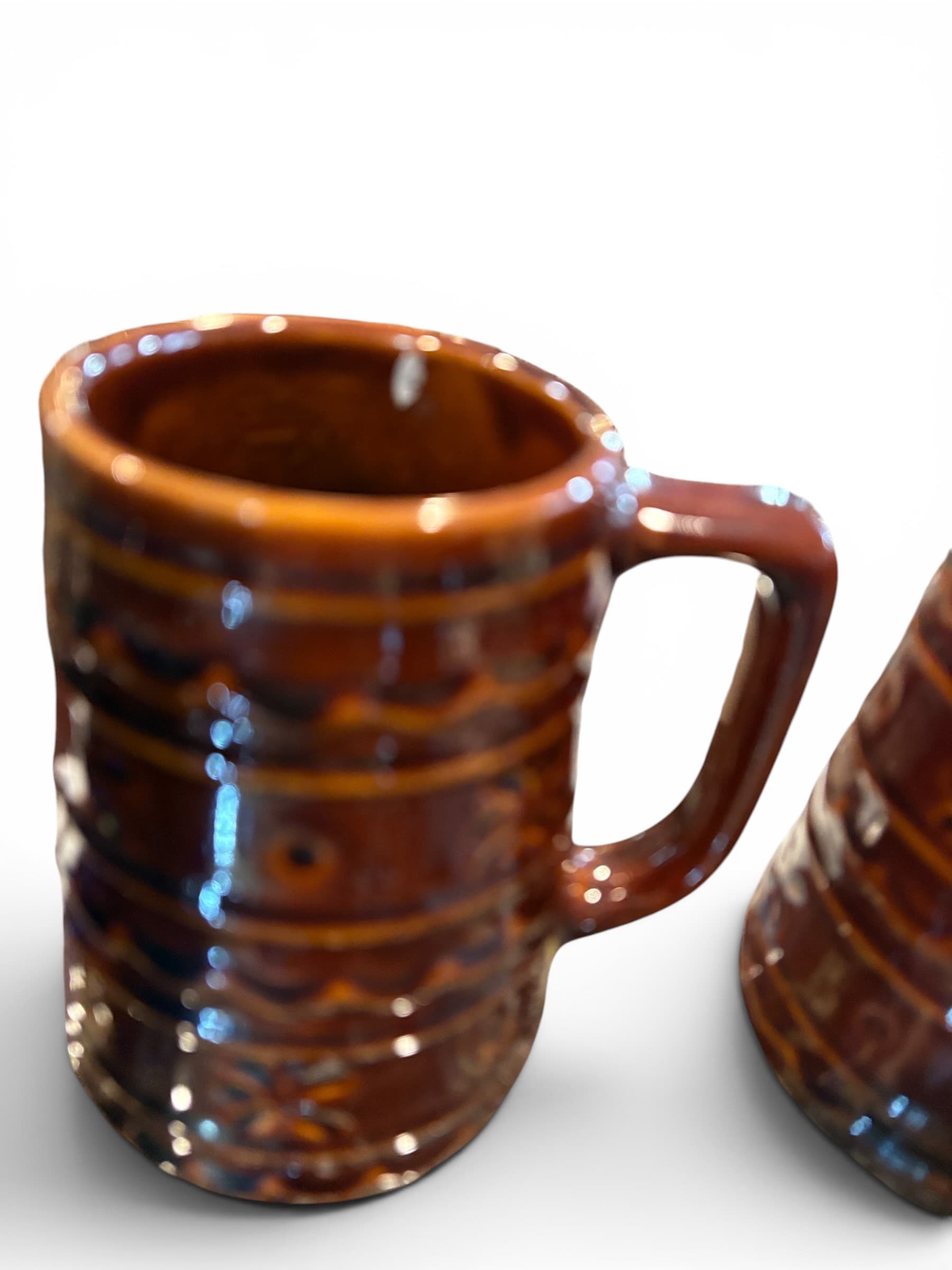 Pair Vintage Studio Pottery Large Brown Drip Tankard Mugs AS IS (1205) - Regular - Thumbnail 2
