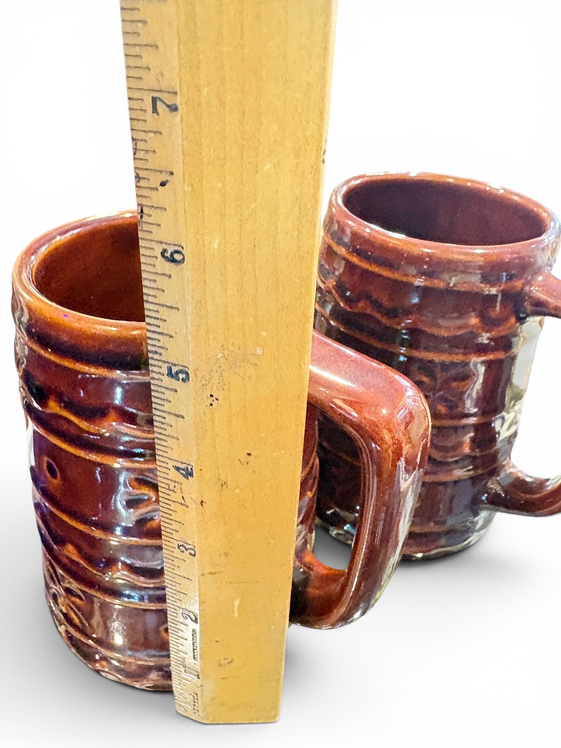 Pair Vintage Studio Pottery Large Brown Drip Tankard Mugs AS IS (1205) - Regular - Thumbnail 5