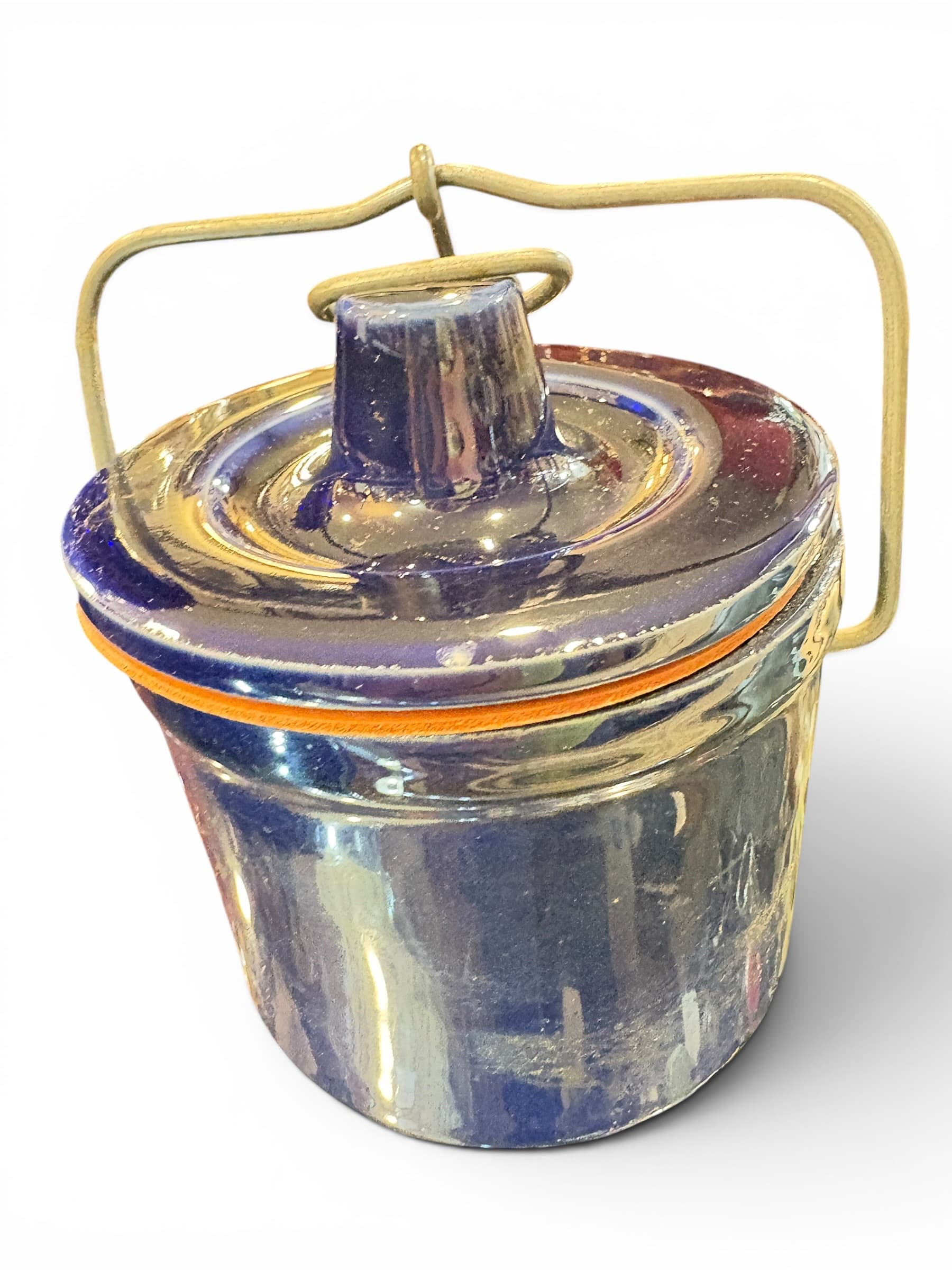 Cobalt Blue Glazed Stoneware Crock with Wire Bail Handle (1205) - Regular - Thumbnail 2