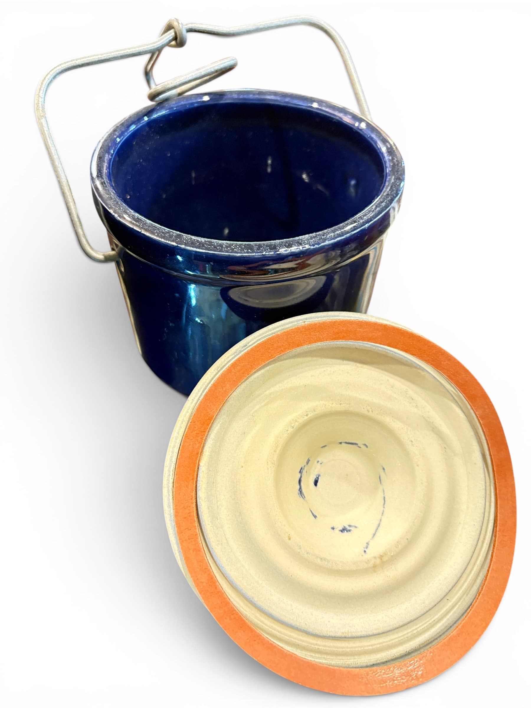Cobalt Blue Glazed Stoneware Crock with Wire Bail Handle (1205) - Regular - Thumbnail 4