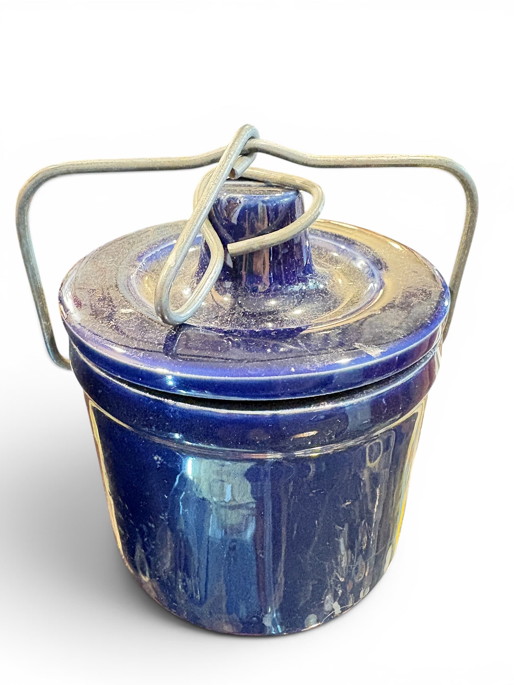 Cobalt Blue Glazed Stoneware Crock with Wire Bail Handle (1205) - Regular - Thumbnail 3