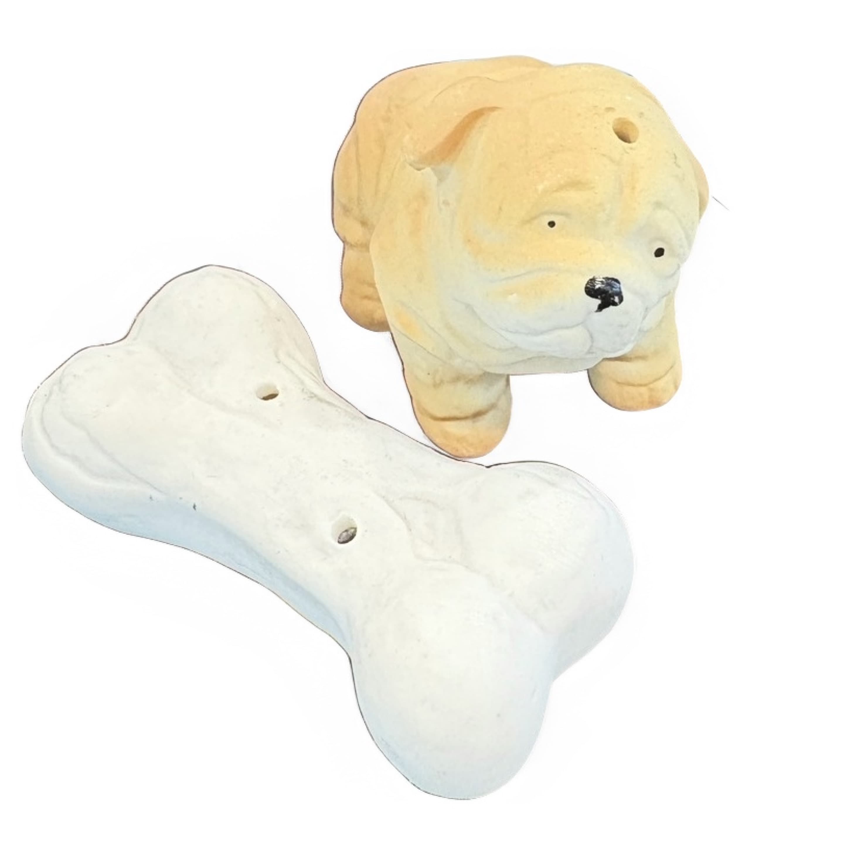 Vintage Bisque Wrinkly Puppy & Bone Salt Pepper Shaker Set (1205) - Regular - Image 1