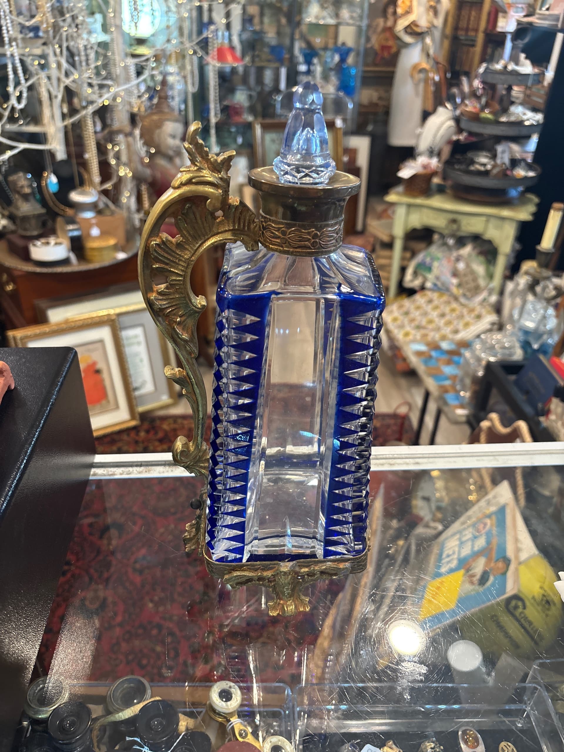 19th C. Cobalt Blue Cut-to-Clear Crystal Ewer, Gilt Mounts (1205) - Regular - Thumbnail 4