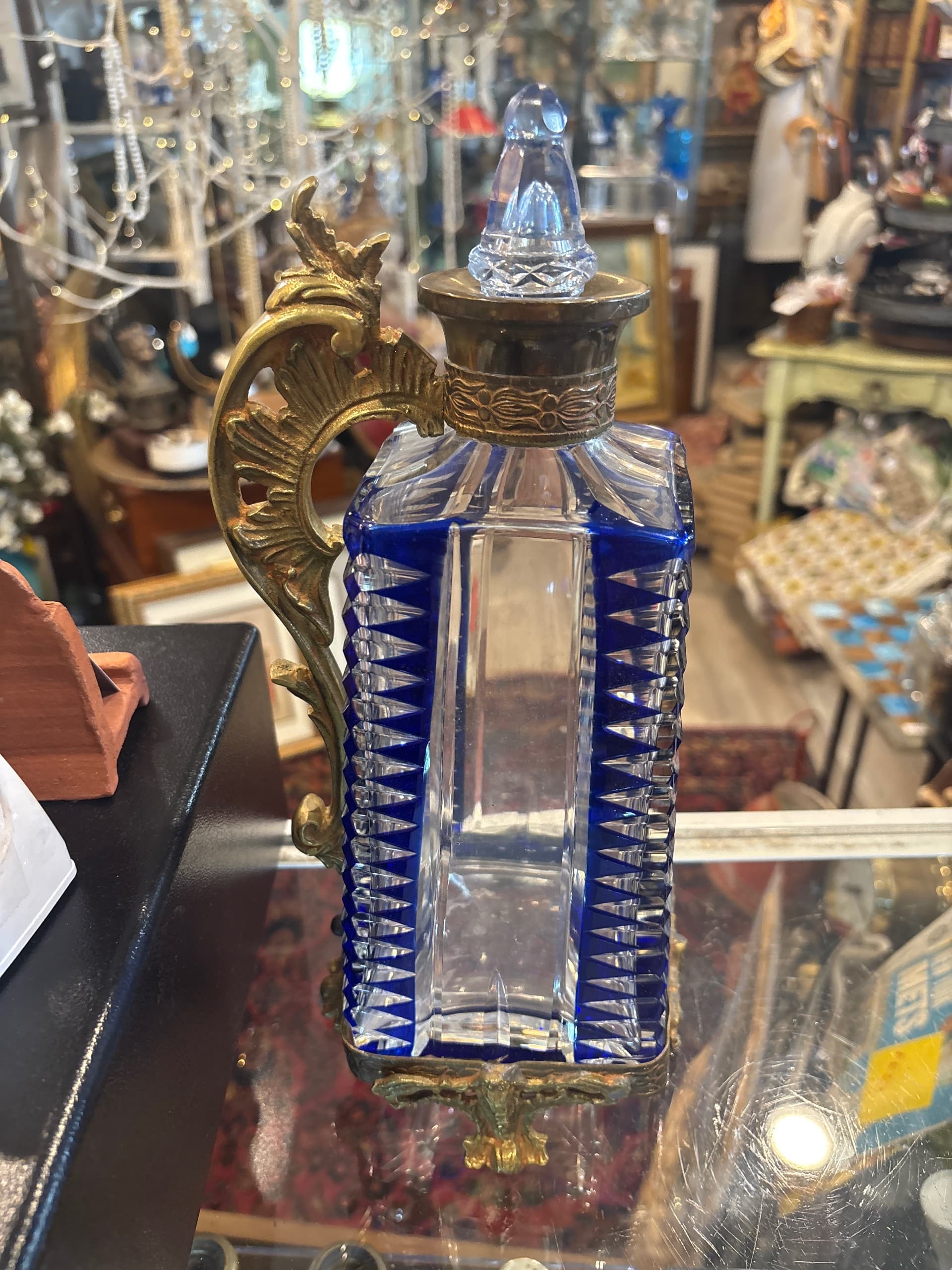19th C. Cobalt Blue Cut-to-Clear Crystal Ewer, Gilt Mounts (1205) - Regular - Thumbnail 7