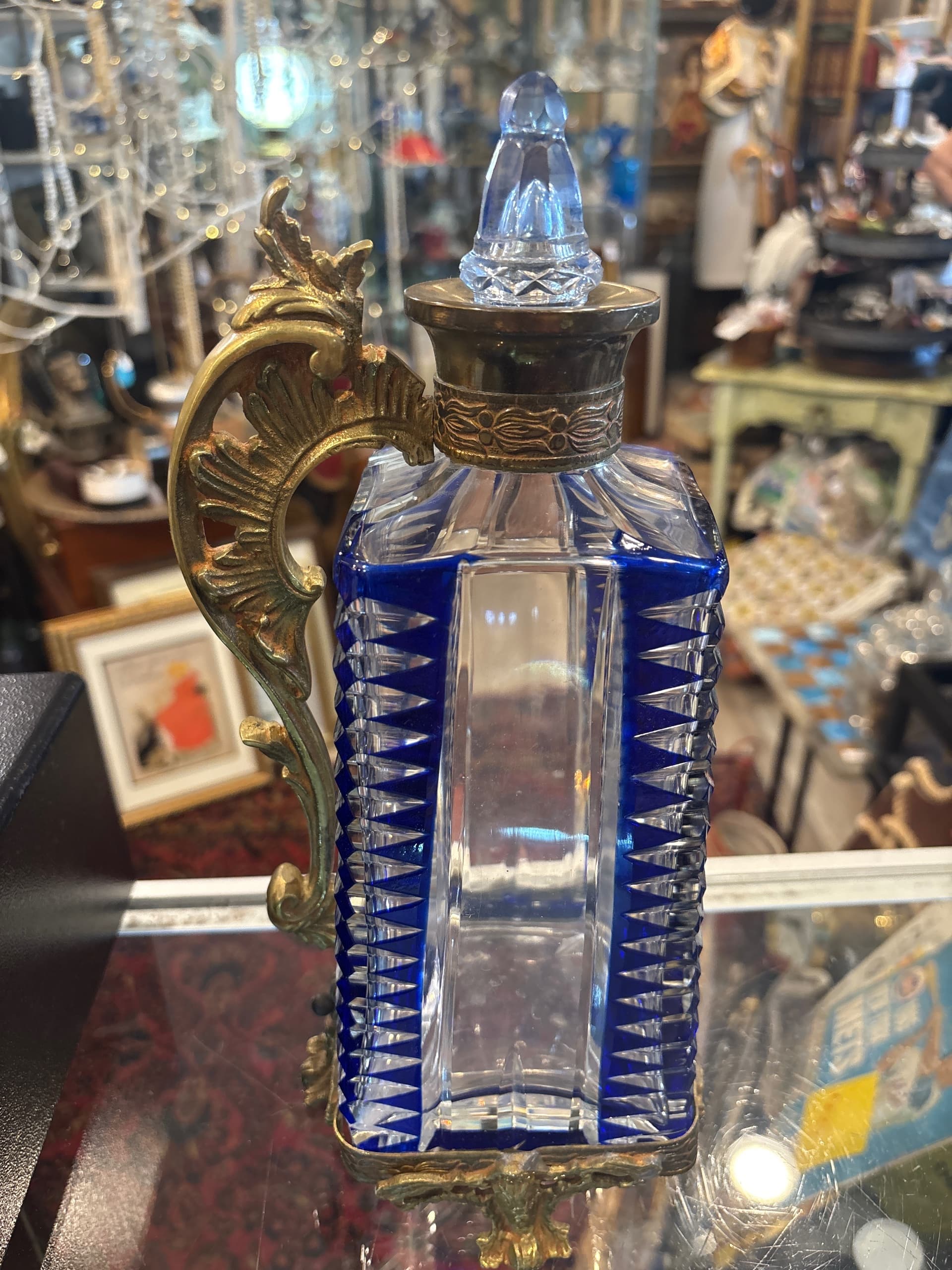19th C. Cobalt Blue Cut-to-Clear Crystal Ewer, Gilt Mounts (1205) - Regular - Thumbnail 2