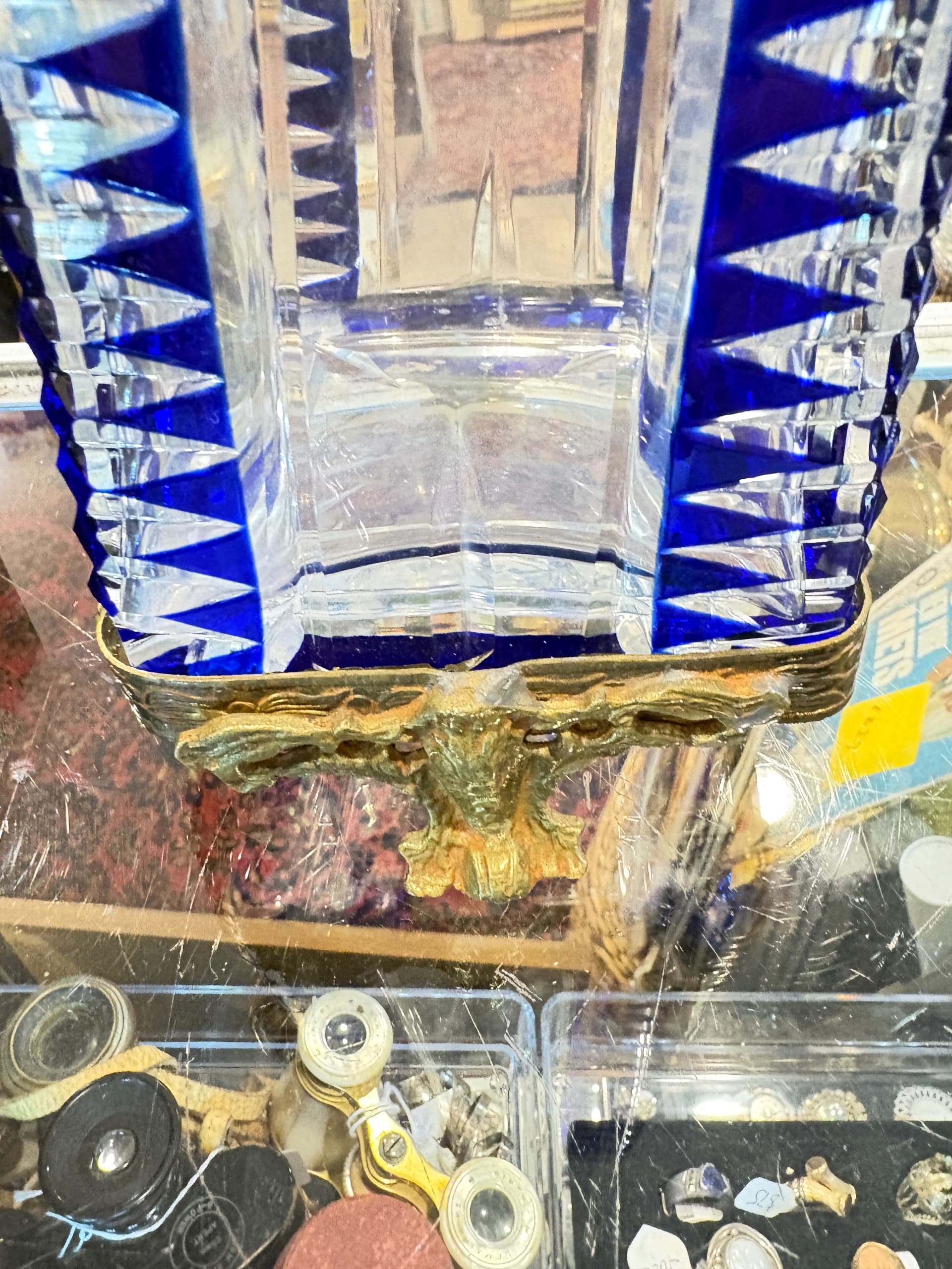 19th C. Cobalt Blue Cut-to-Clear Crystal Ewer, Gilt Mounts (1205) - Regular - Thumbnail 8