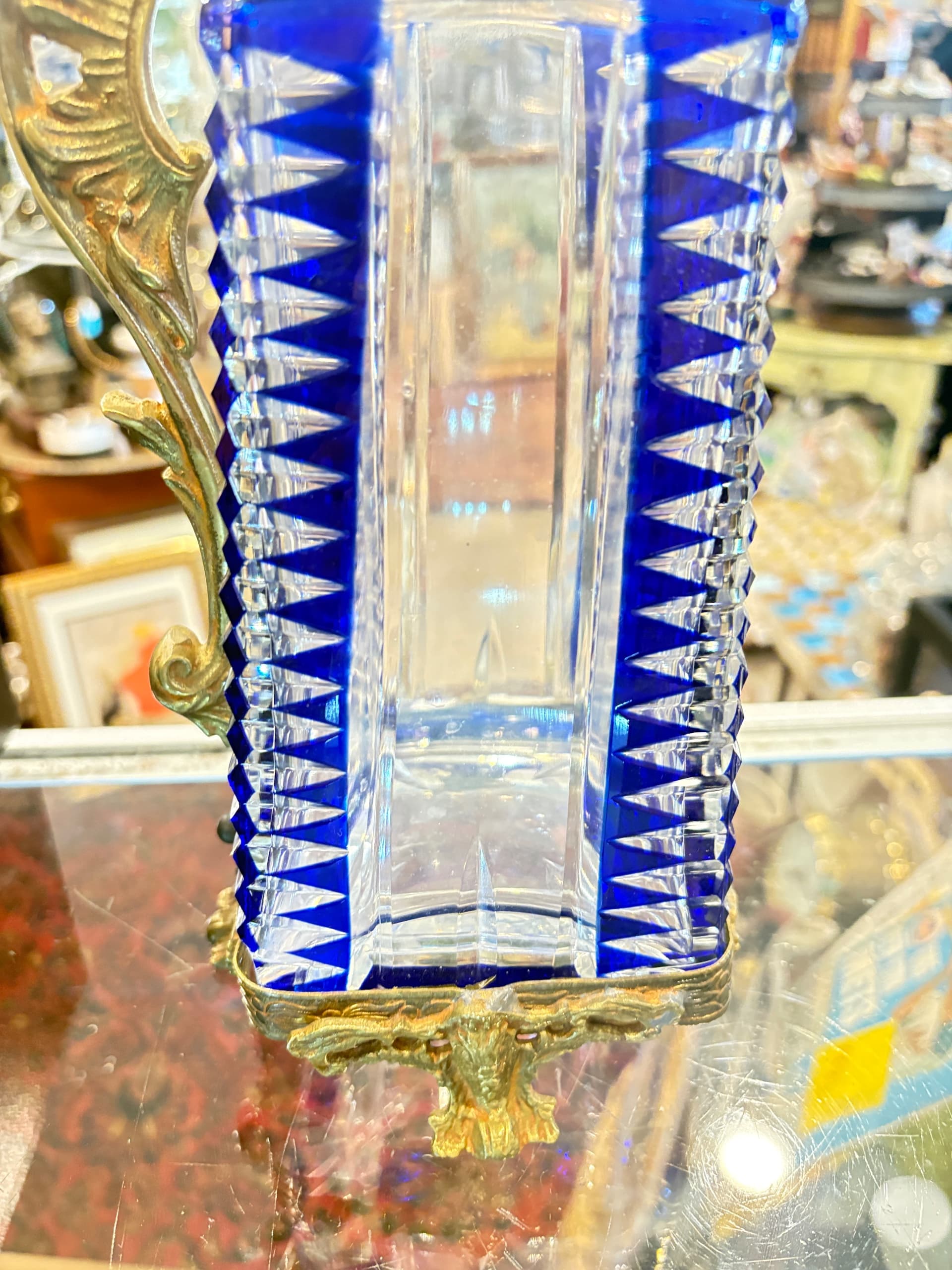 19th C. Cobalt Blue Cut-to-Clear Crystal Ewer, Gilt Mounts (1205) - Regular - Thumbnail 9