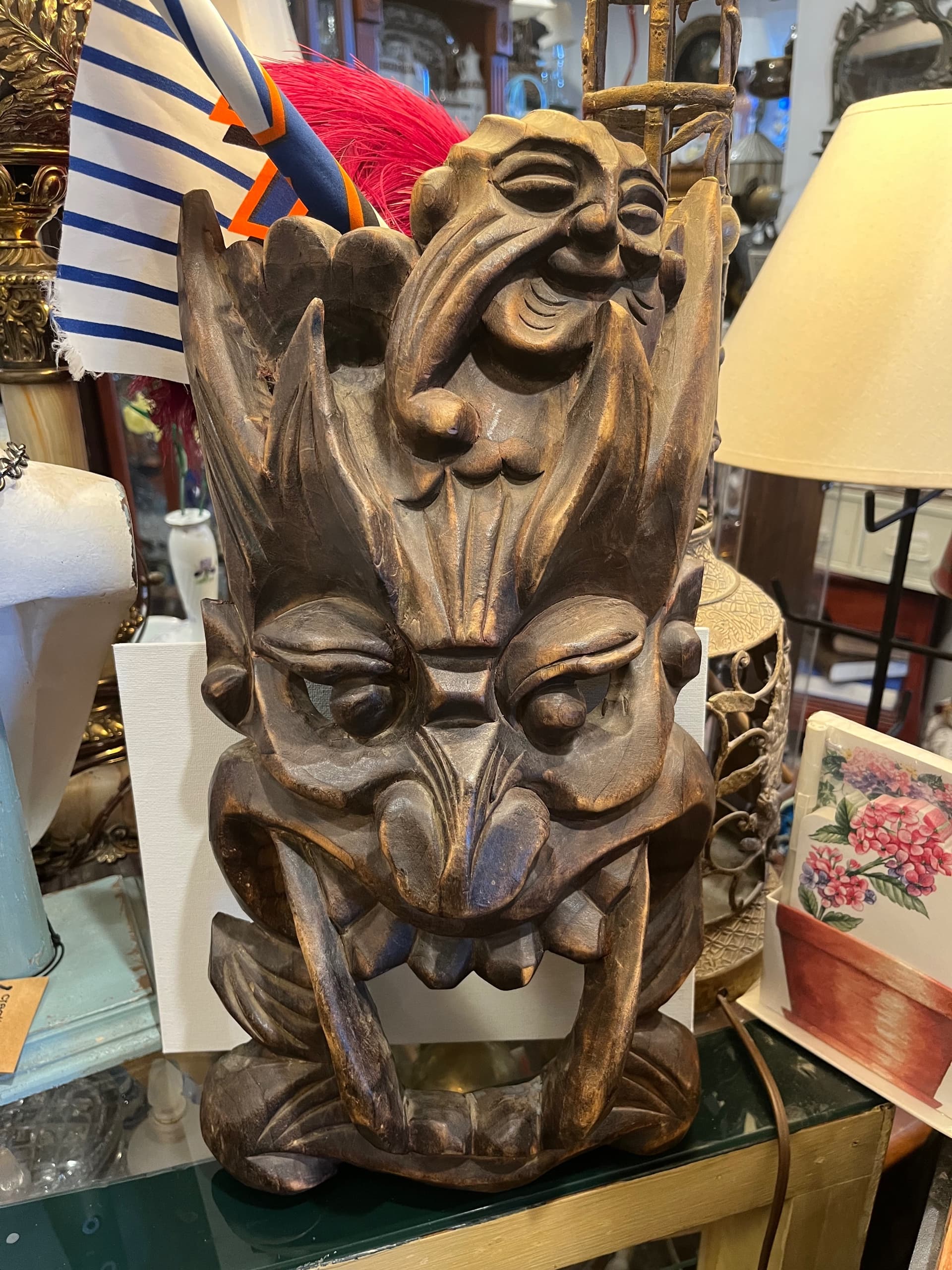 Hand Carved Wood Guardian Mask | Balinese Style Dragon Demon Face - Regular - Thumbnail 2